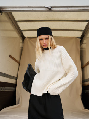 CONTRAST KNIT OVERSIZED CREW - ECRU