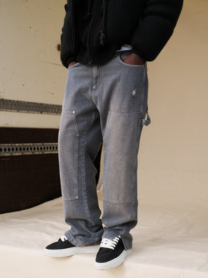 DENIM RIVET DETAIL CARPENTER JEANS - GREY WASH