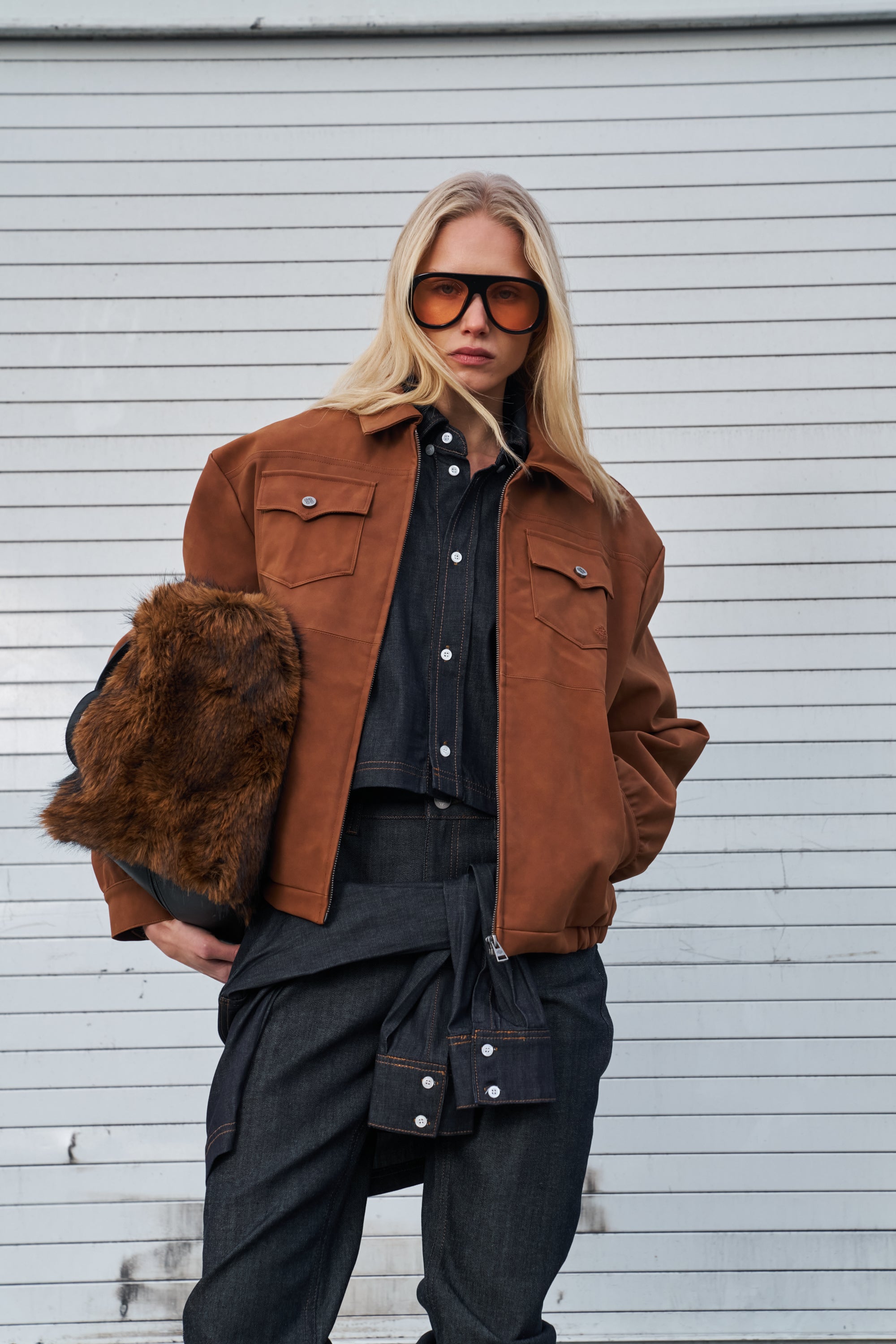 OVERSIZED FAUX SUEDE WESTERN JACKET - TAN
