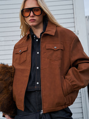 OVERSIZED FAUX SUEDE WESTERN JACKET - TAN