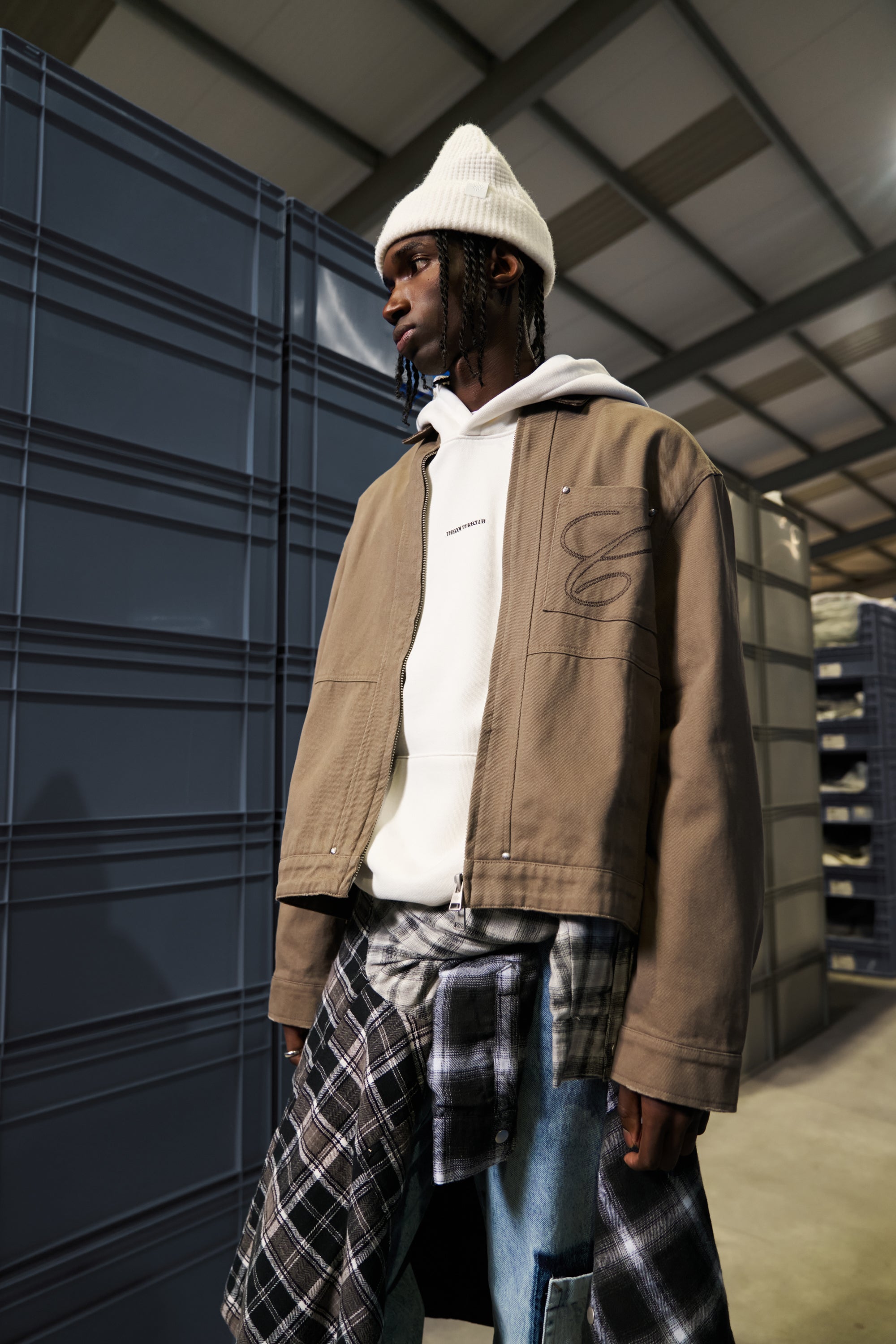 TWILL CONTRAST COLLAR JACKET - WASHED BROWN