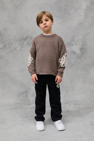 JNR CHUNKY KNIT EMBLEM JUMPER - BROWN