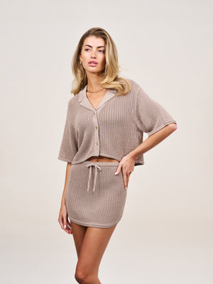 CROPPED KNITTED SHIRT - BEIGE