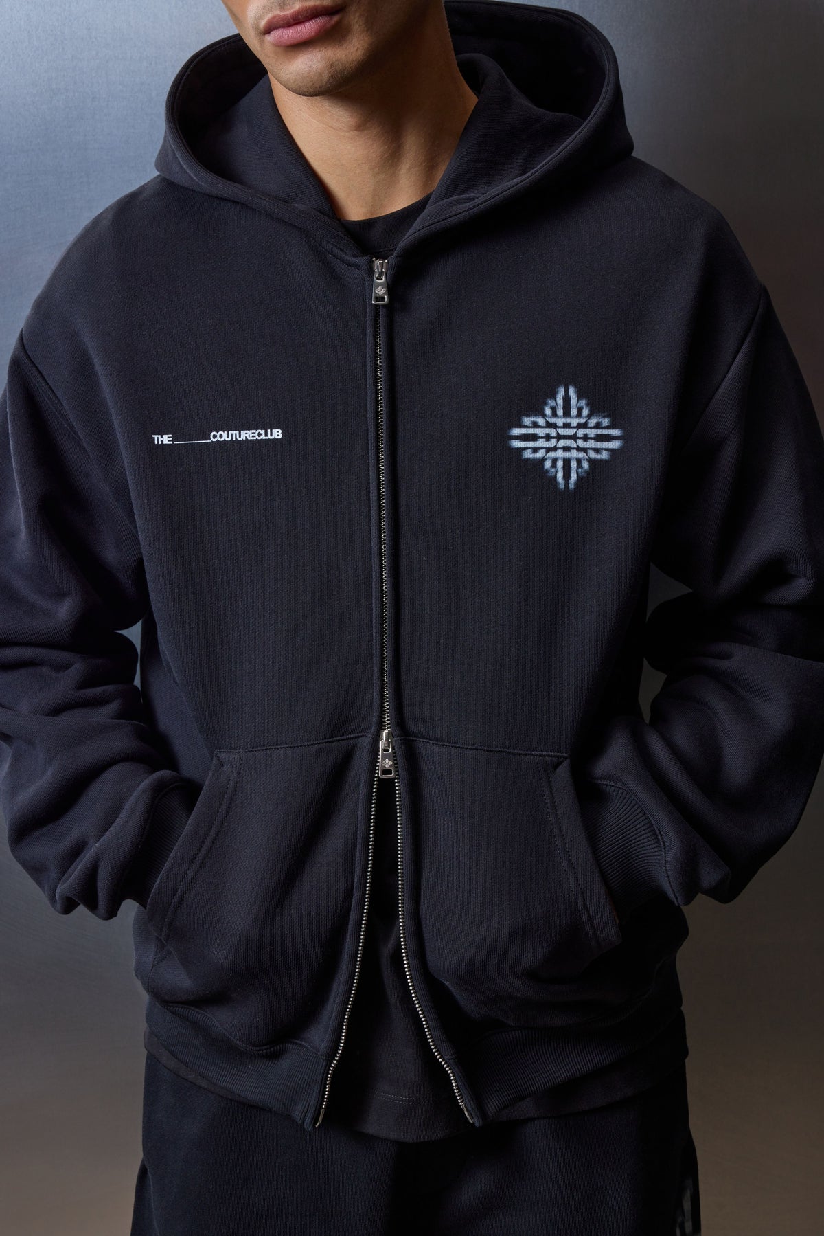 LUXURY IN MOTION GRAPHIC ZIP THROUGH HOODIE - BLACK