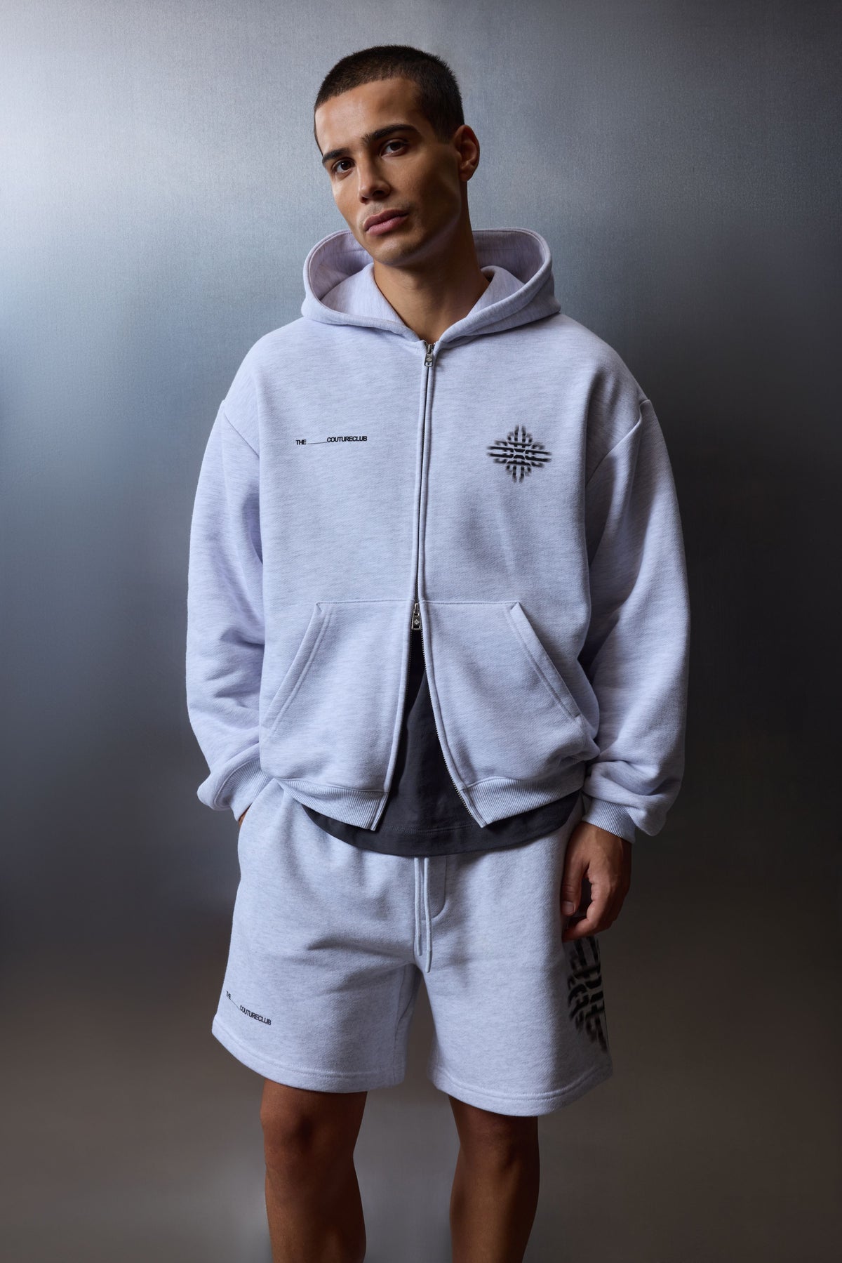 LUXURY IN MOTION GRAPHIC ZIP THROUGH HOODIE - GREY MARL