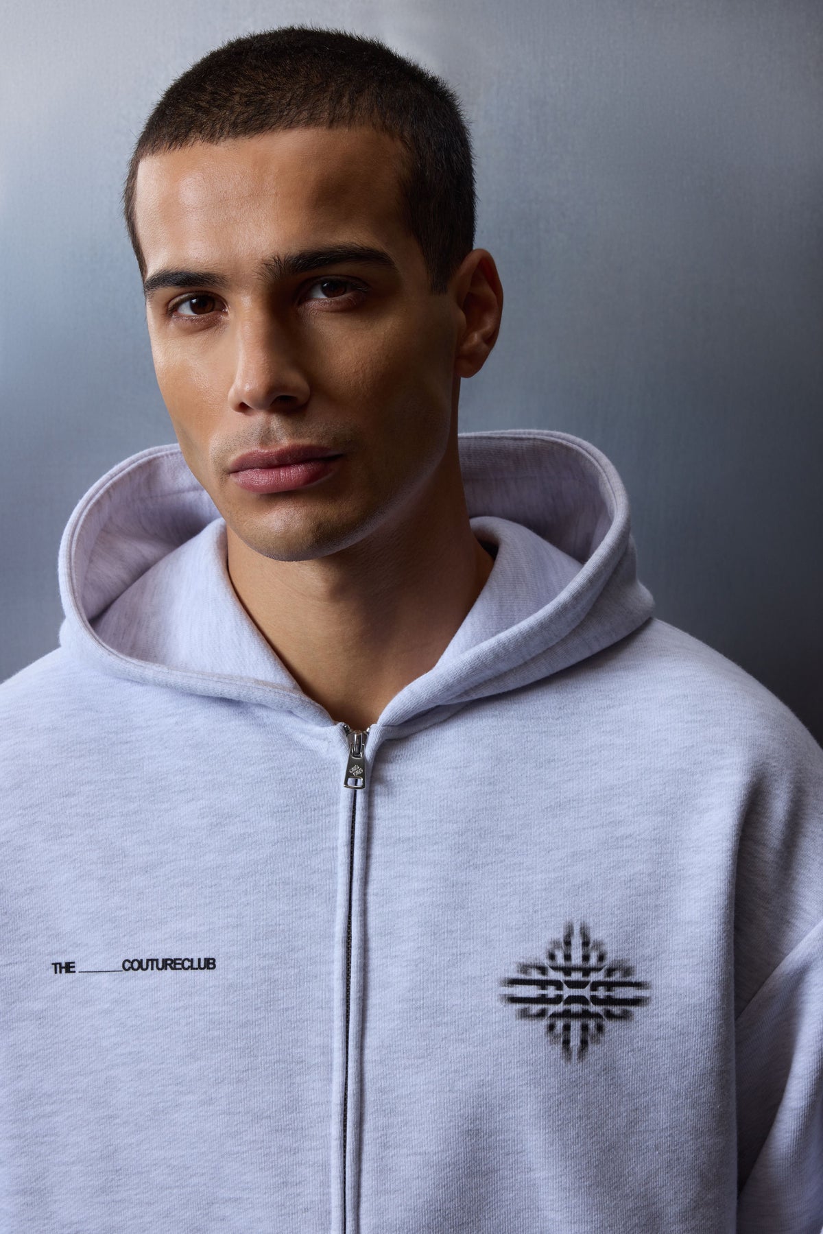 LUXURY IN MOTION GRAPHIC ZIP THROUGH HOODIE - GREY MARL