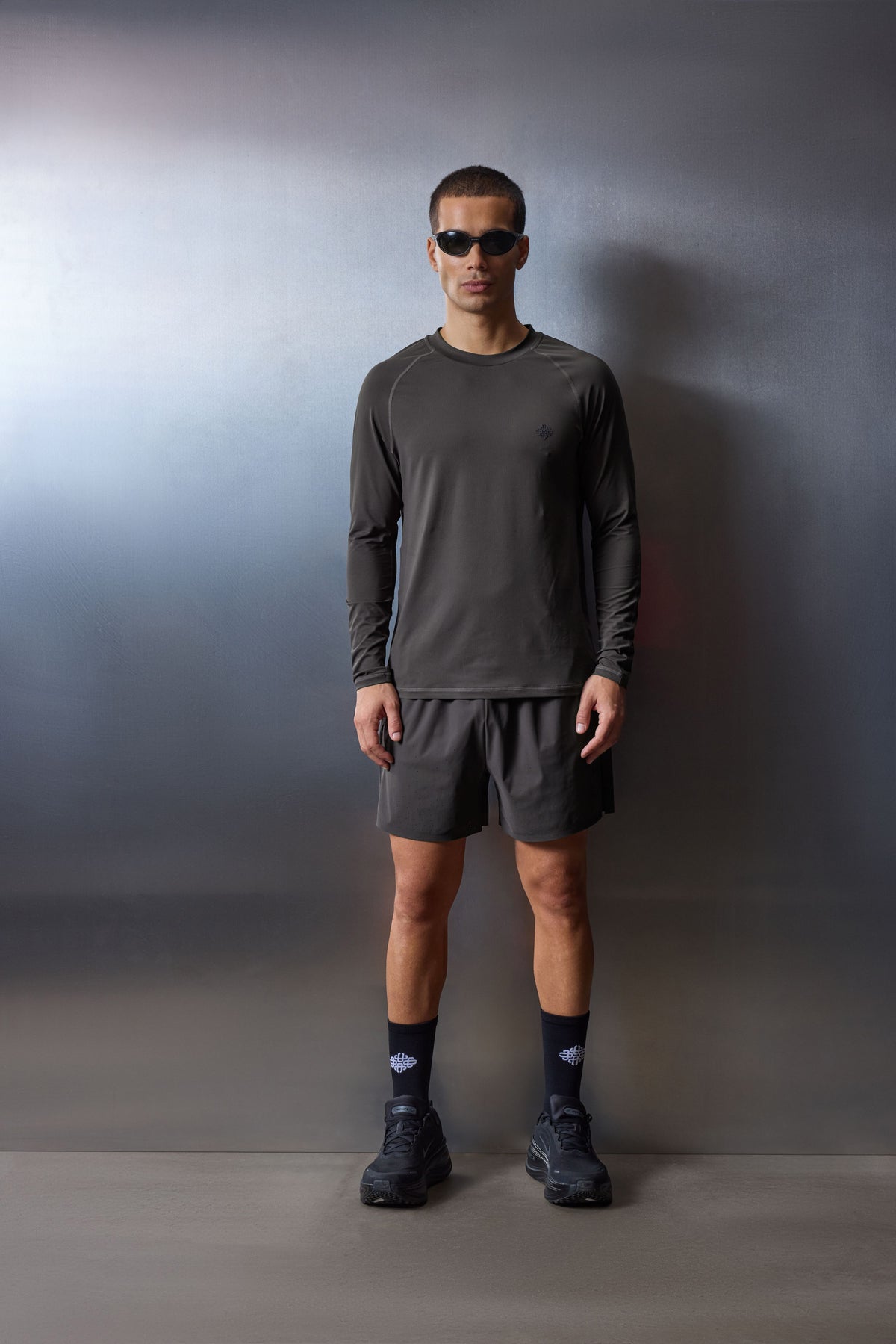 Men's Long Sleeve Training Top in Charcoal – full-length model shot