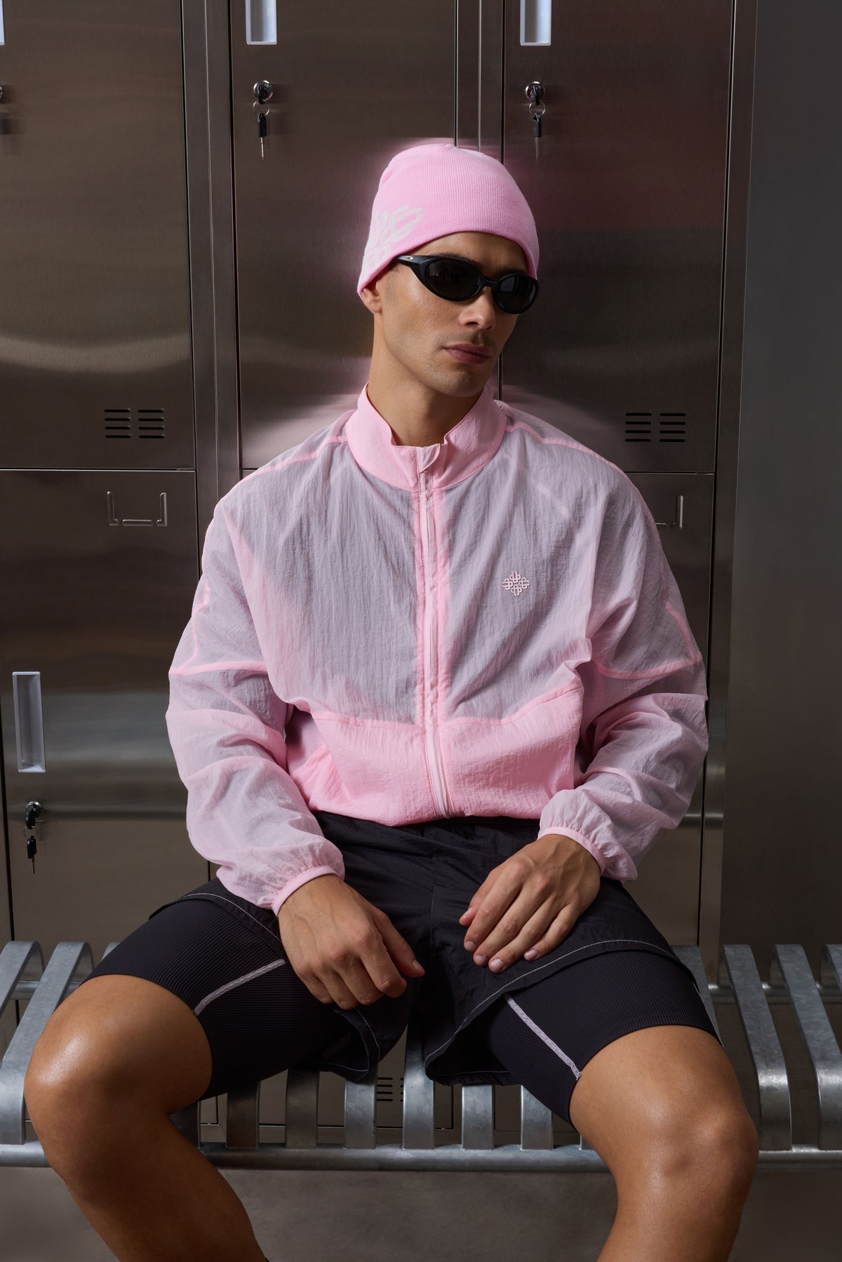 TRANSLUCENT FUNNEL NECK WINDBREAKER - PINK