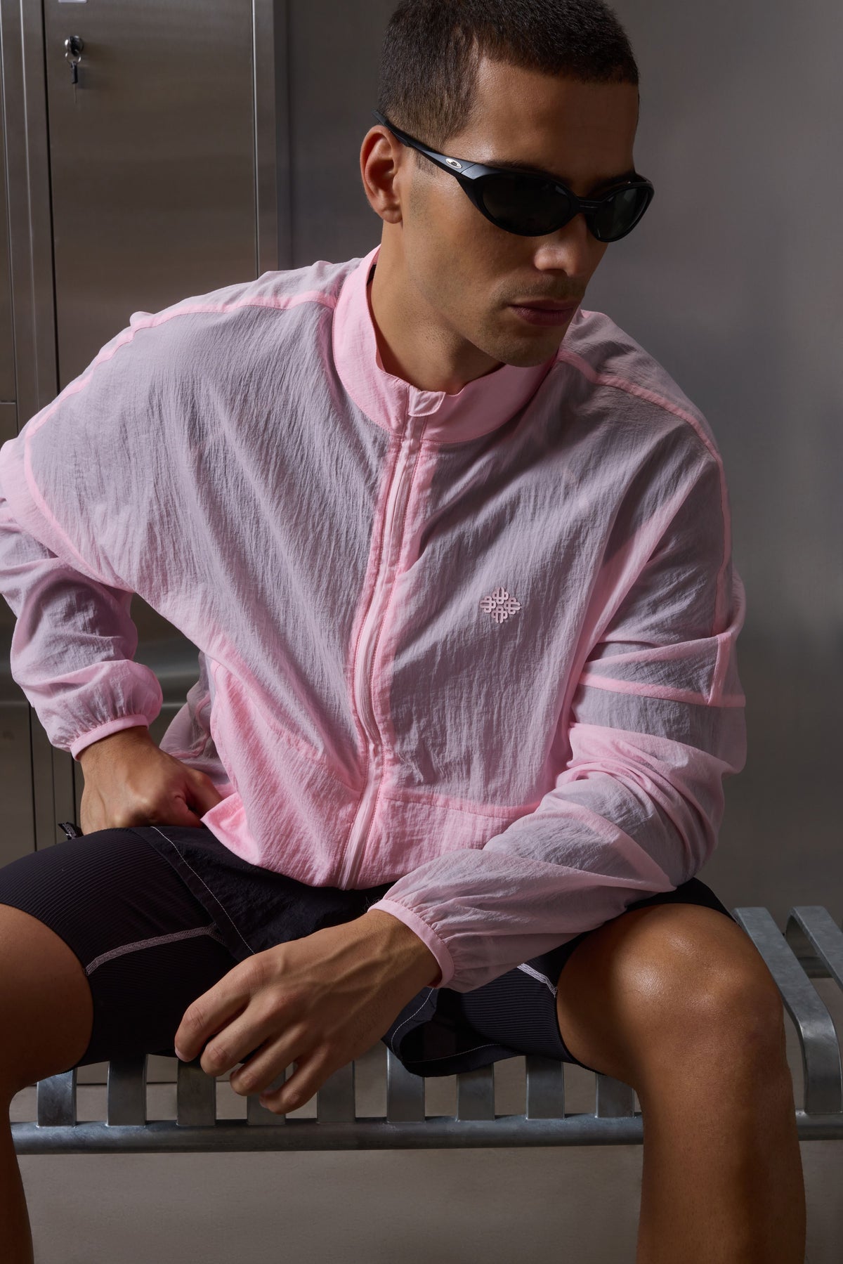TRANSLUCENT FUNNEL NECK WINDBREAKER - PINK