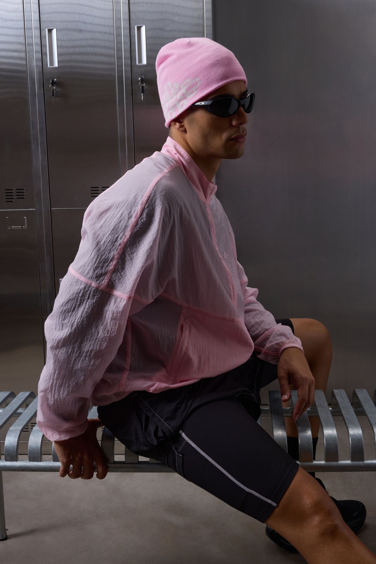TRANSLUCENT FUNNEL NECK WINDBREAKER - PINK