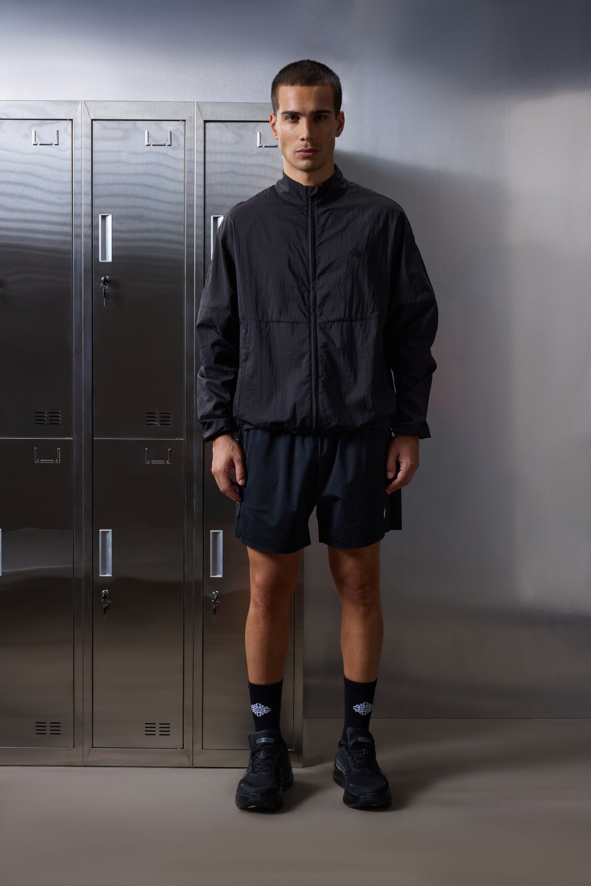 TRANSLUCENT FUNNEL NECK WINDBREAKER - BLACK