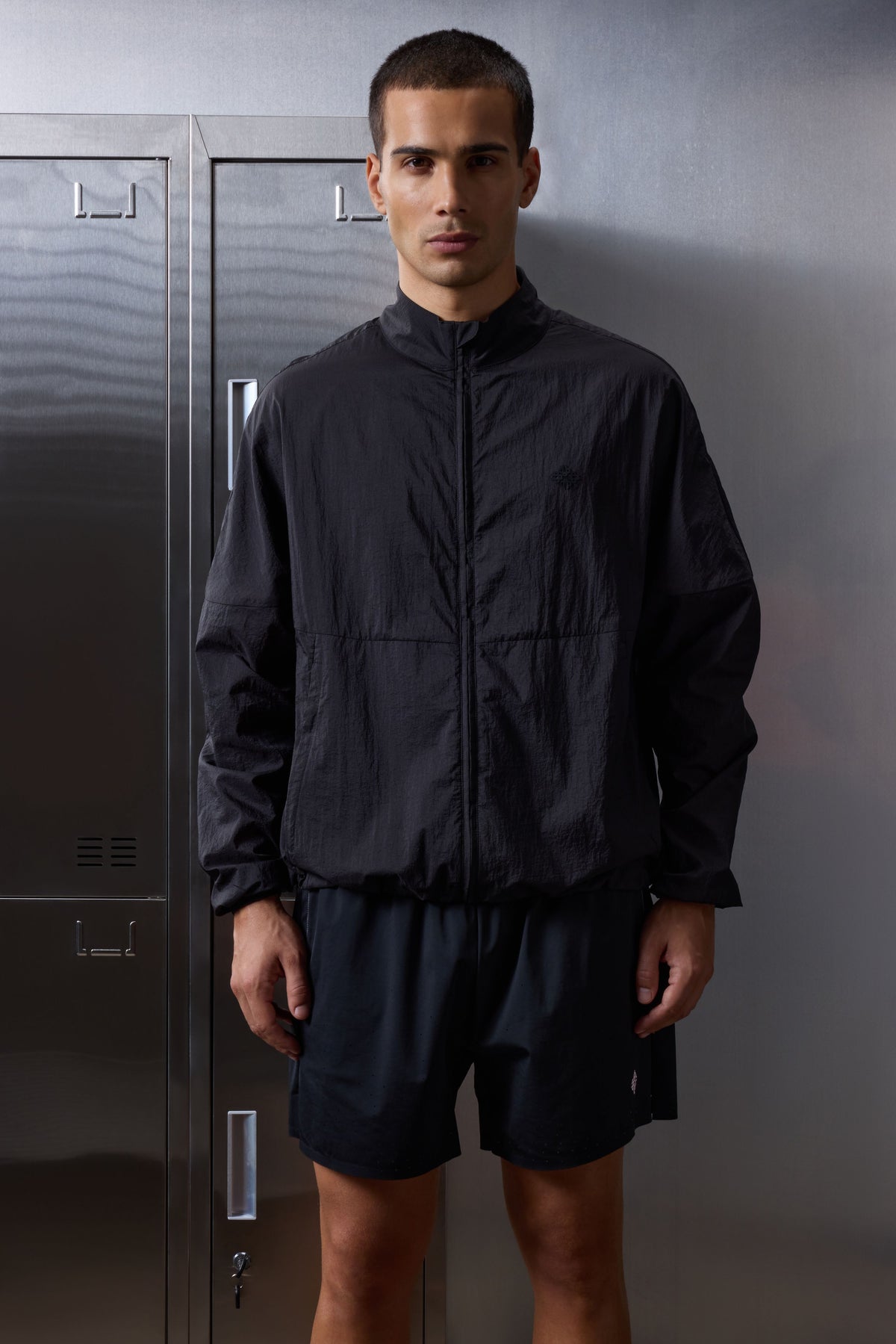 TRANSLUCENT FUNNEL NECK WINDBREAKER - BLACK