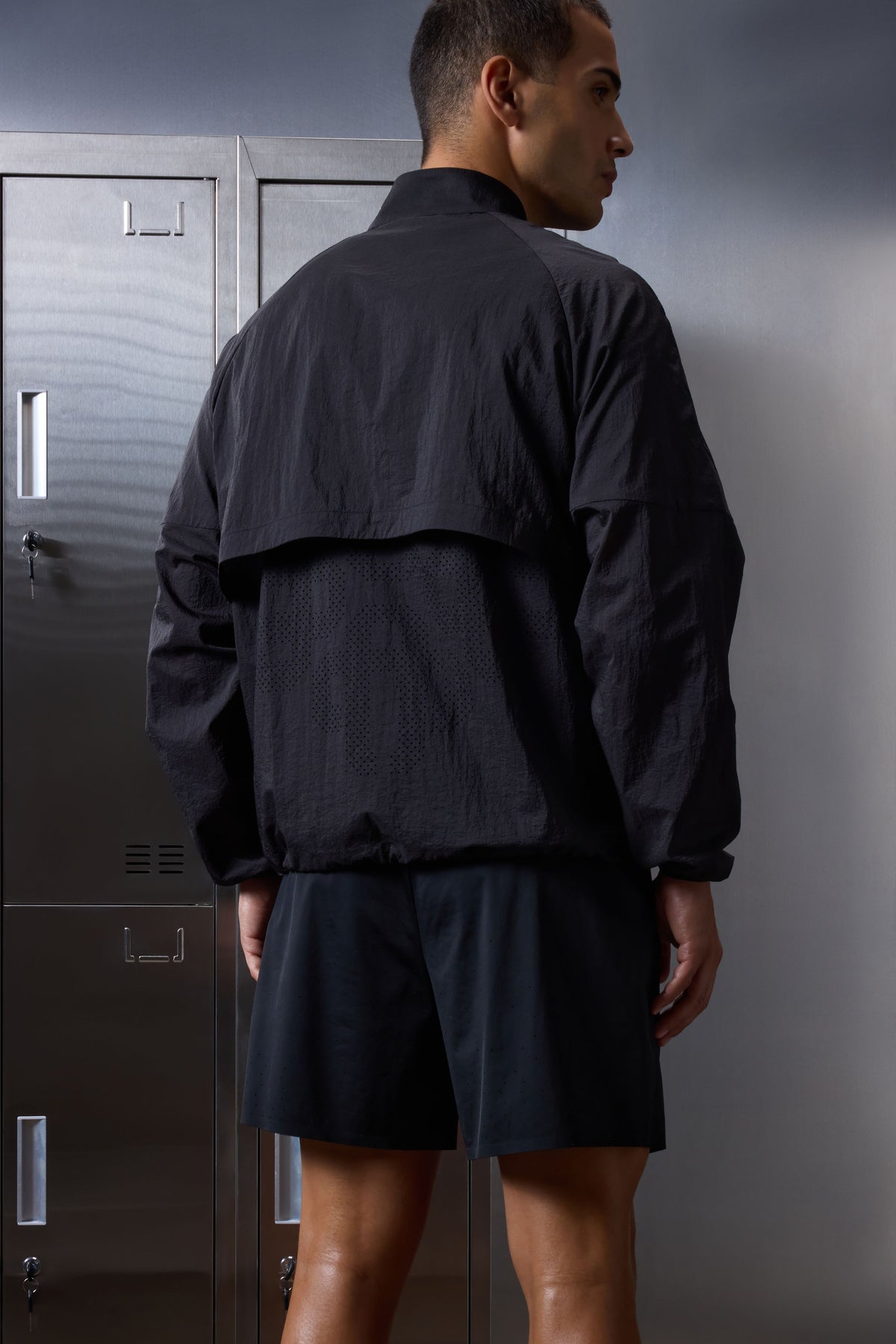 TRANSLUCENT FUNNEL NECK WINDBREAKER - BLACK