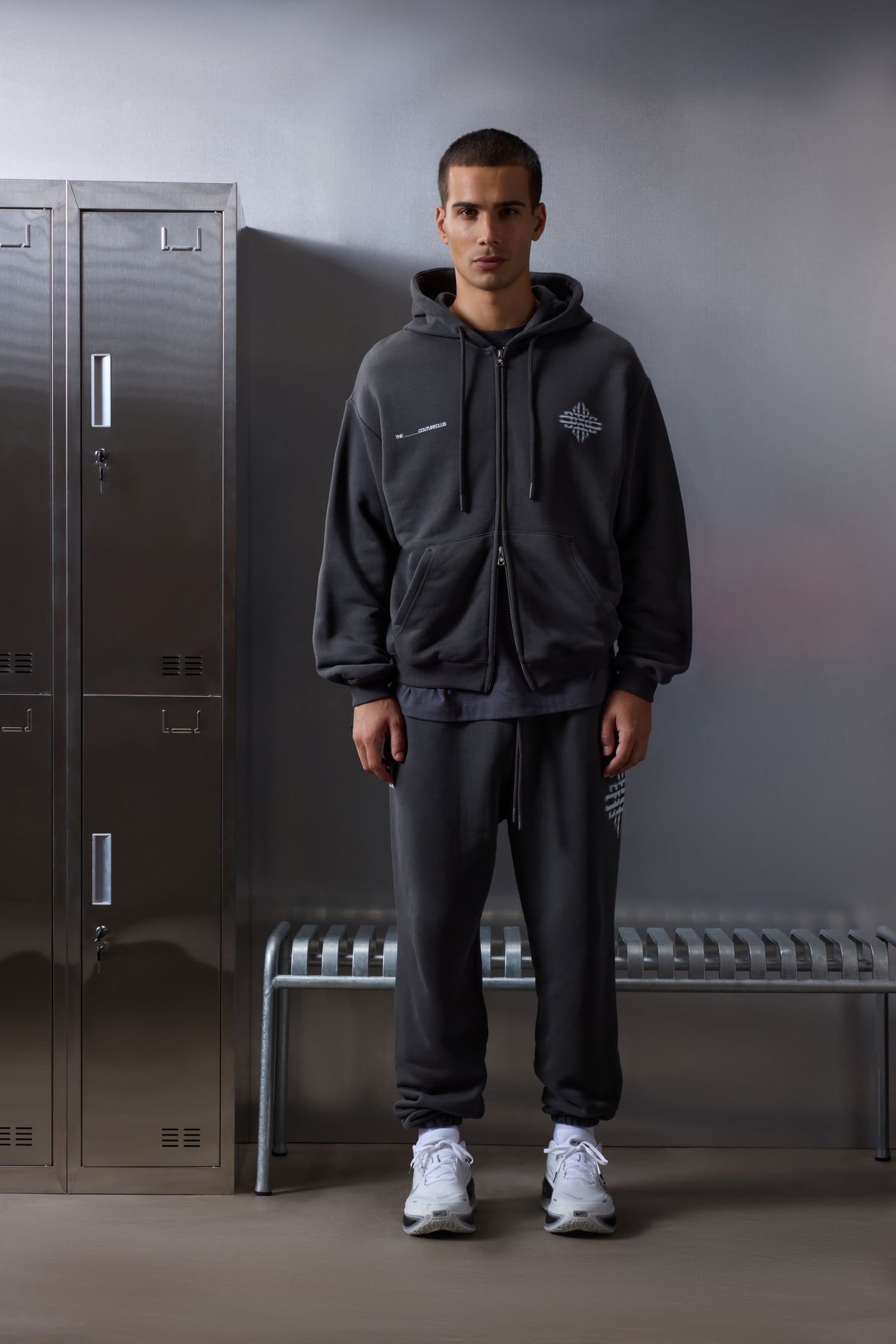 LUXURY IN MOTION GRAPHIC ZIP THROUGH HOODIE - CHARCOAL