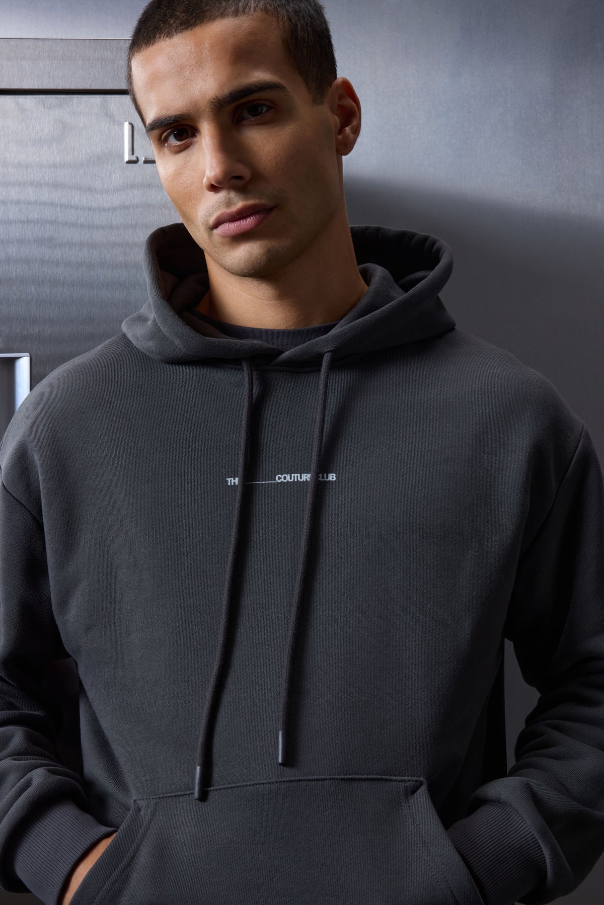 LUXURY IN MOTION GRAPHIC HOODIE - CHARCOAL