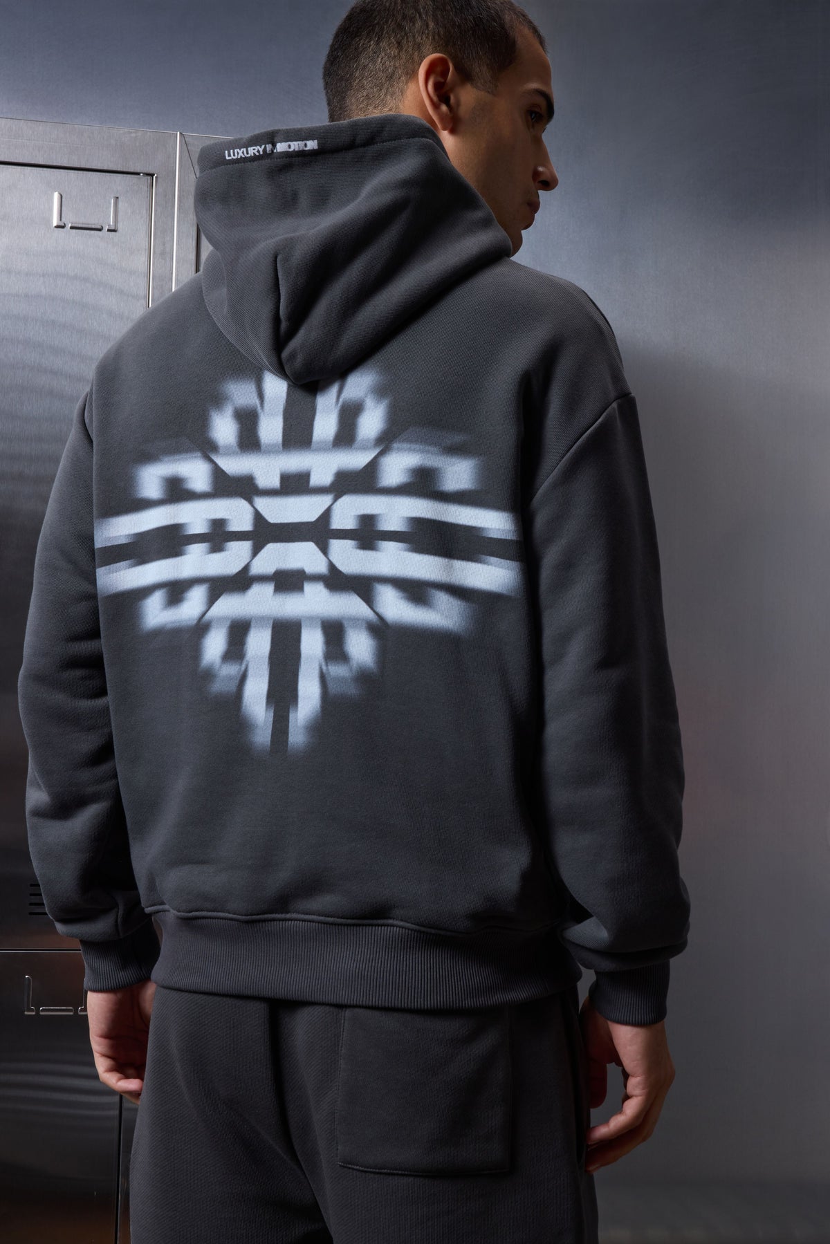 LUXURY IN MOTION GRAPHIC ZIP THROUGH HOODIE - CHARCOAL