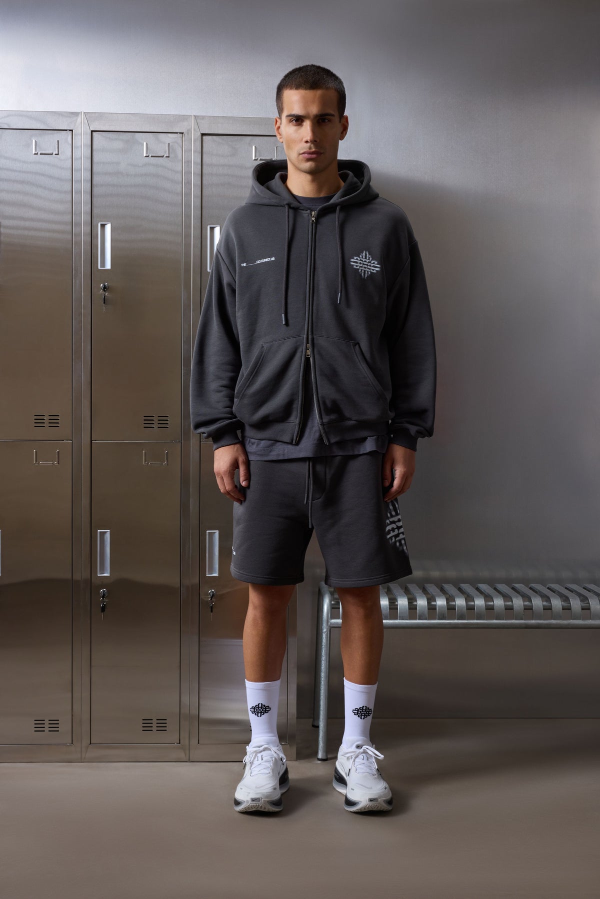 LUXURY IN MOTION GRAPHIC ZIP THROUGH HOODIE - CHARCOAL