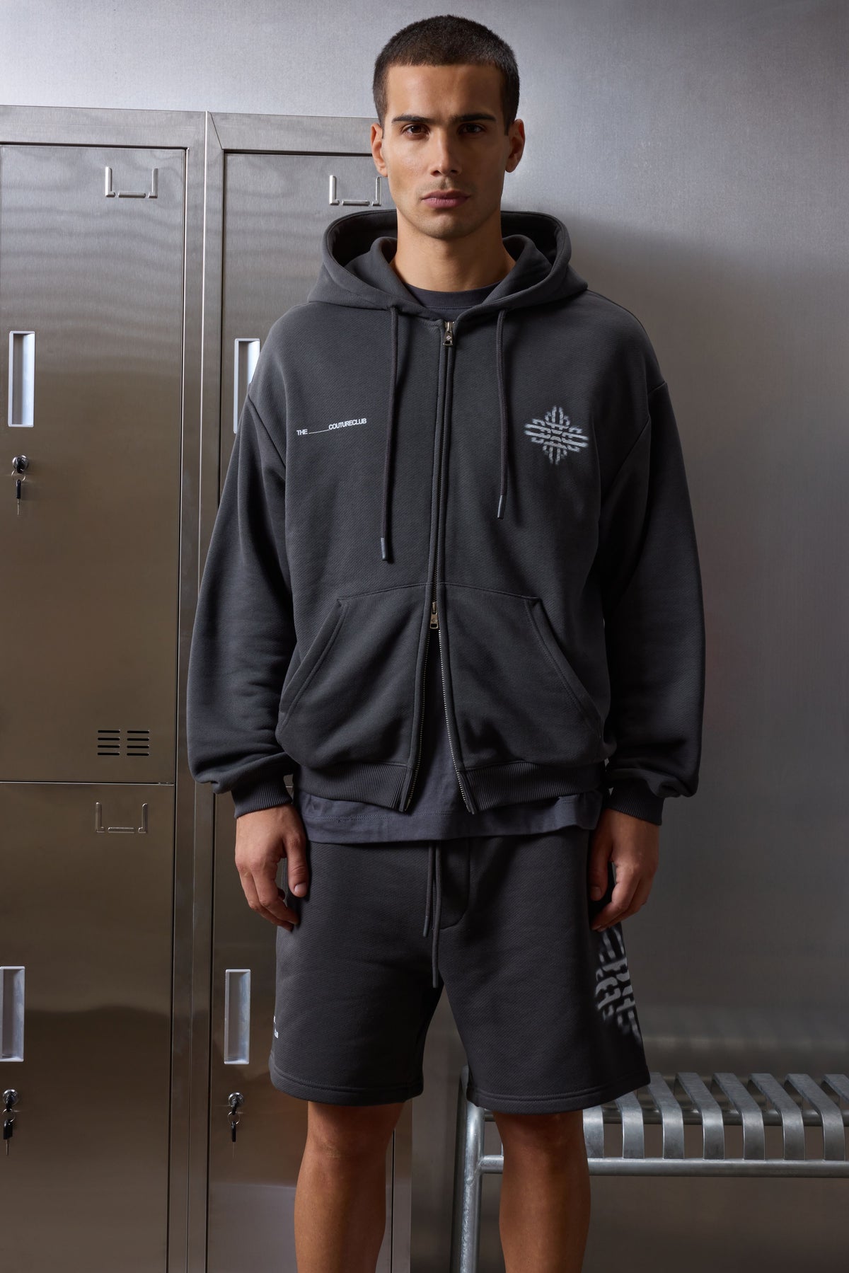 LUXURY IN MOTION GRAPHIC ZIP THROUGH HOODIE - CHARCOAL