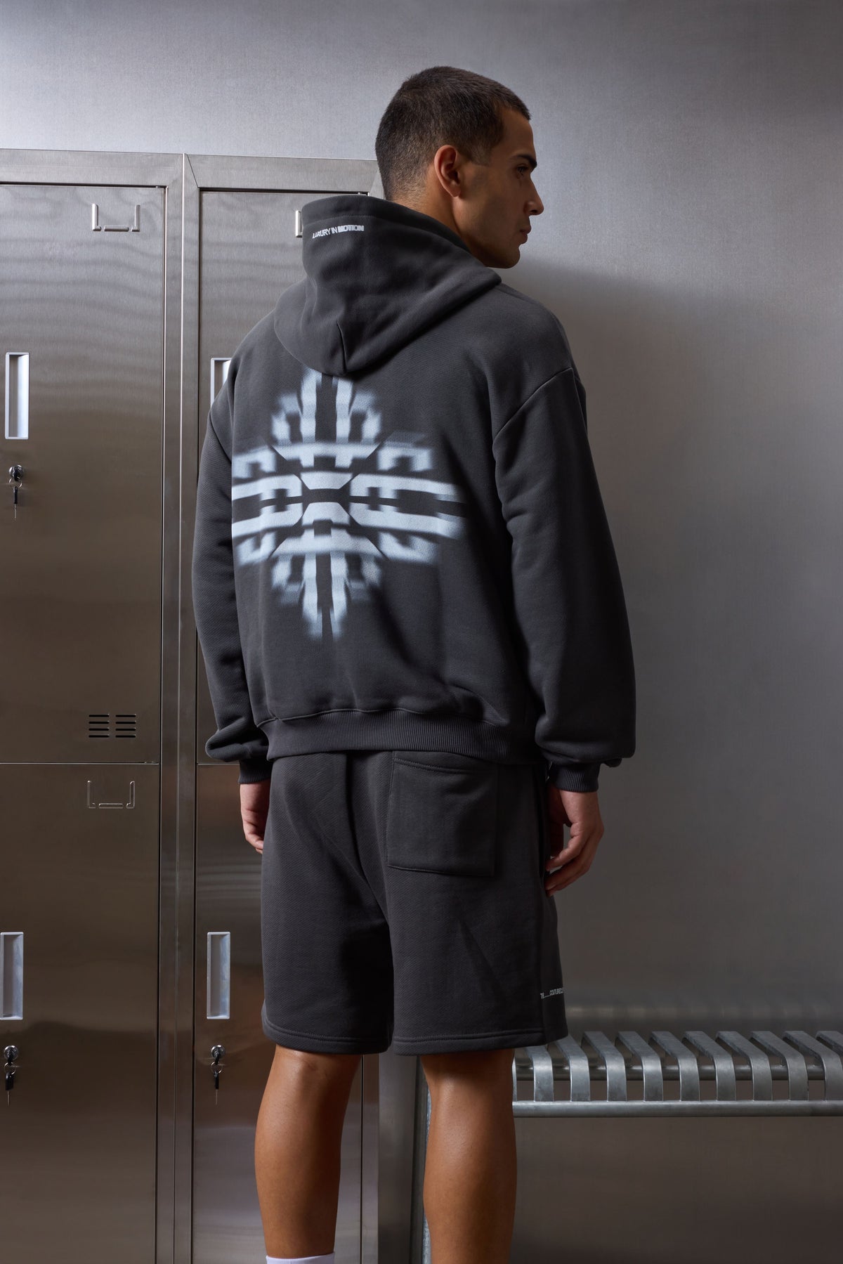 LUXURY IN MOTION GRAPHIC ZIP THROUGH HOODIE - CHARCOAL