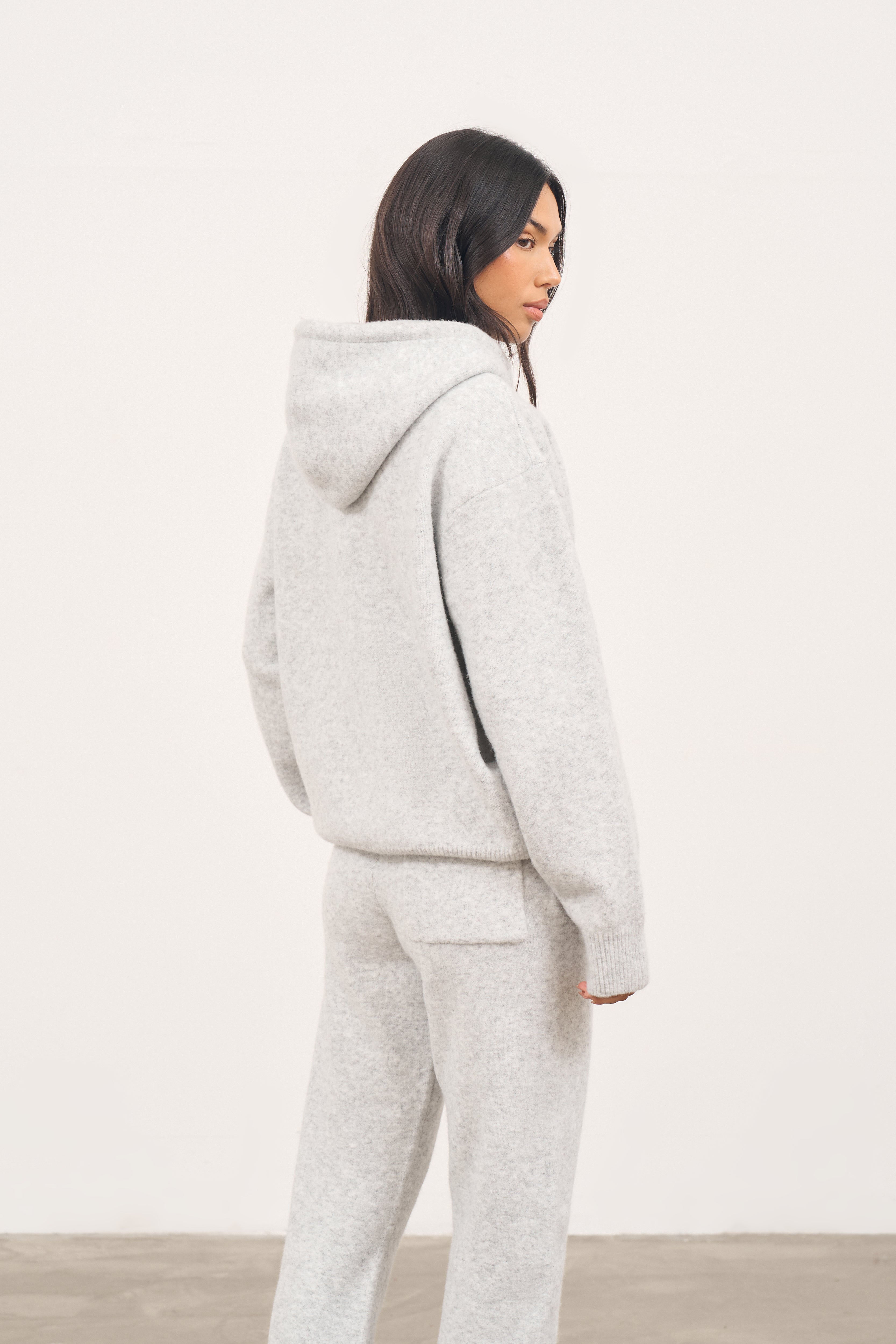 FLUFFY EMBLEM ZIP THROUGH KNITTED HOODIE - GREY MARL – The Couture