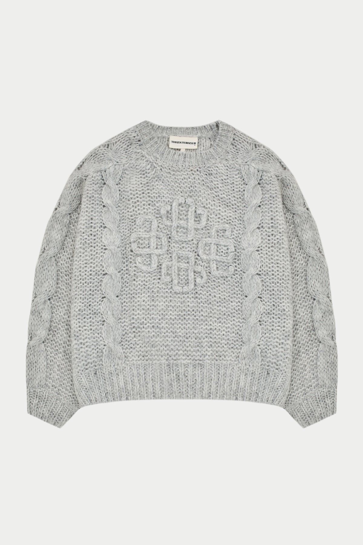 EMBLEM PLAITED OVERSIZED KNIT JUMPER - GREY MARL