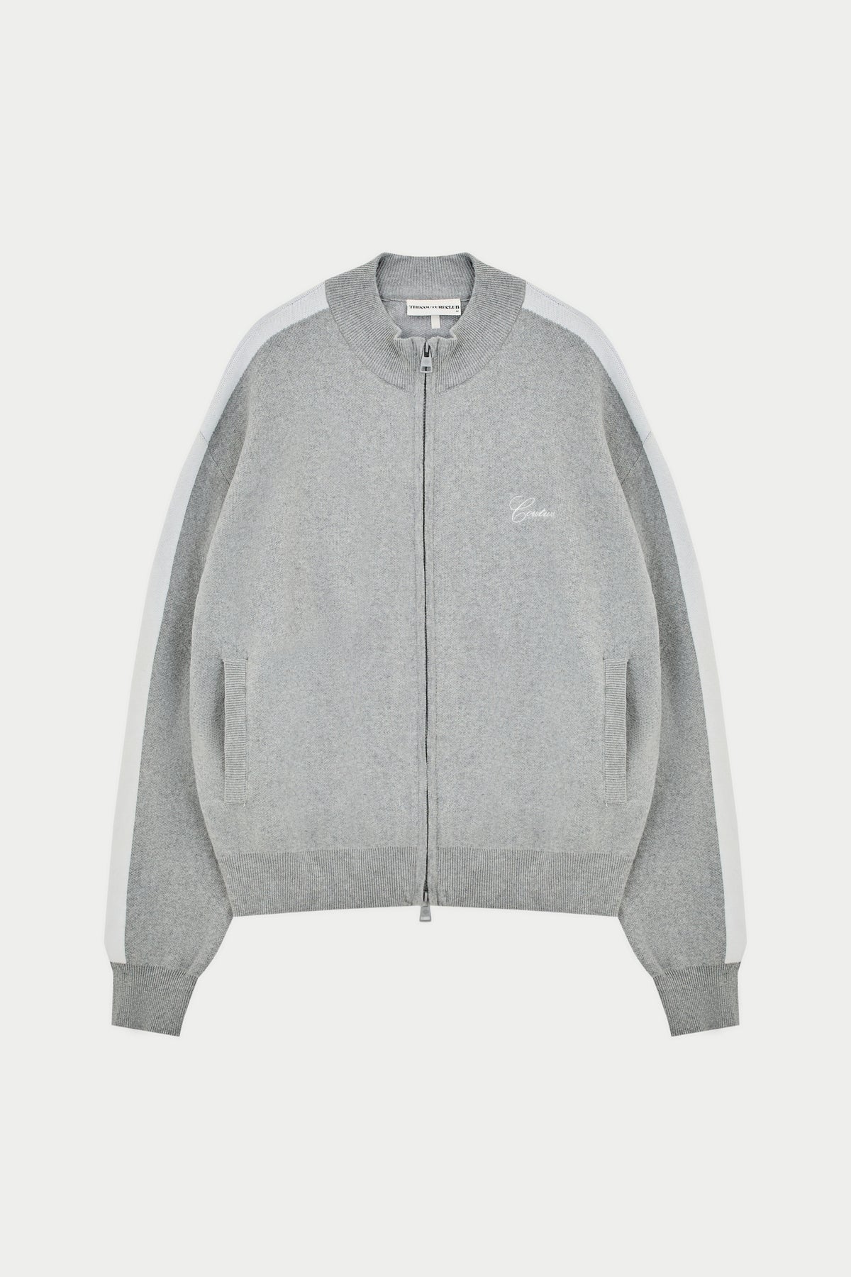 Side Stripe Knitted Track Jacket - Grey Marl