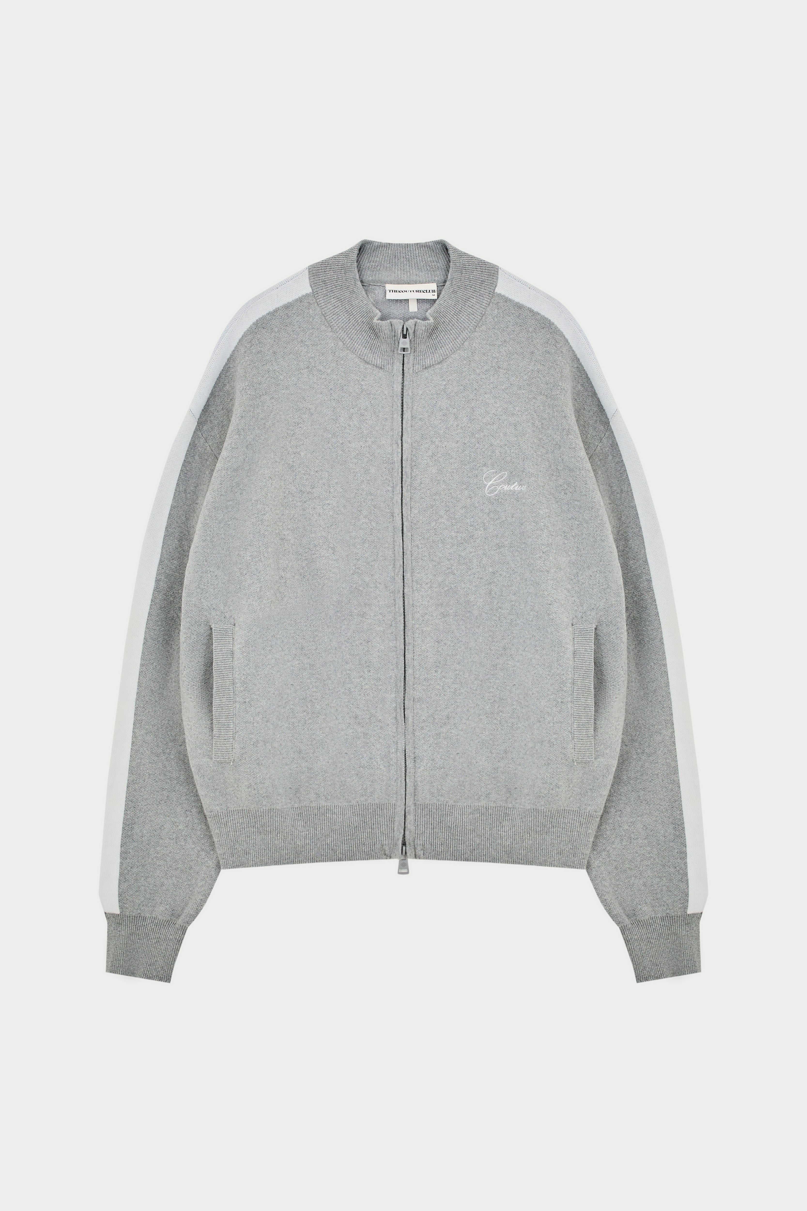 SIDE STRIPE KNITTED TRACK JACKET - GREY MARL