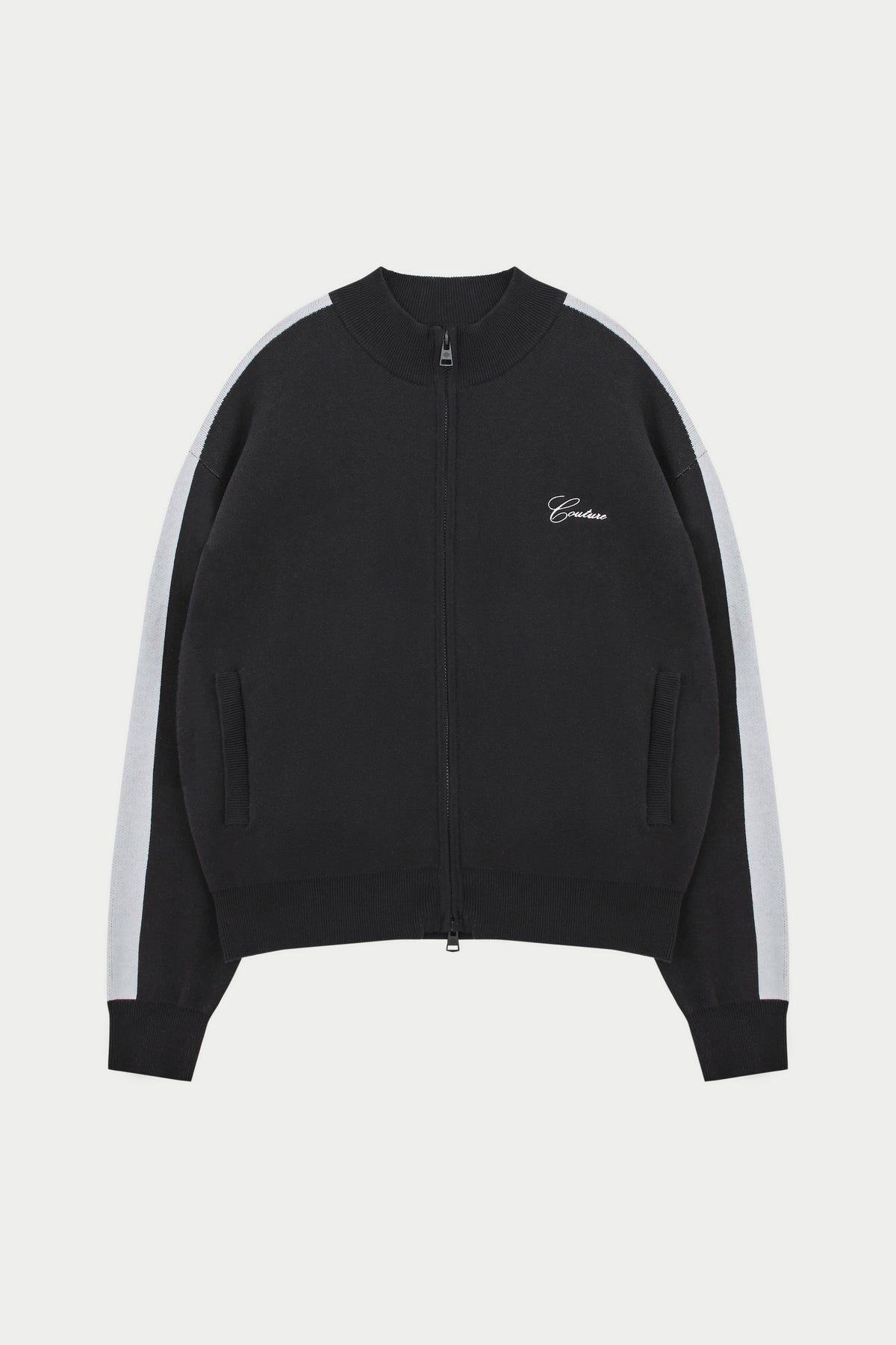 Side Stripe Knitted Track Jacket - Black