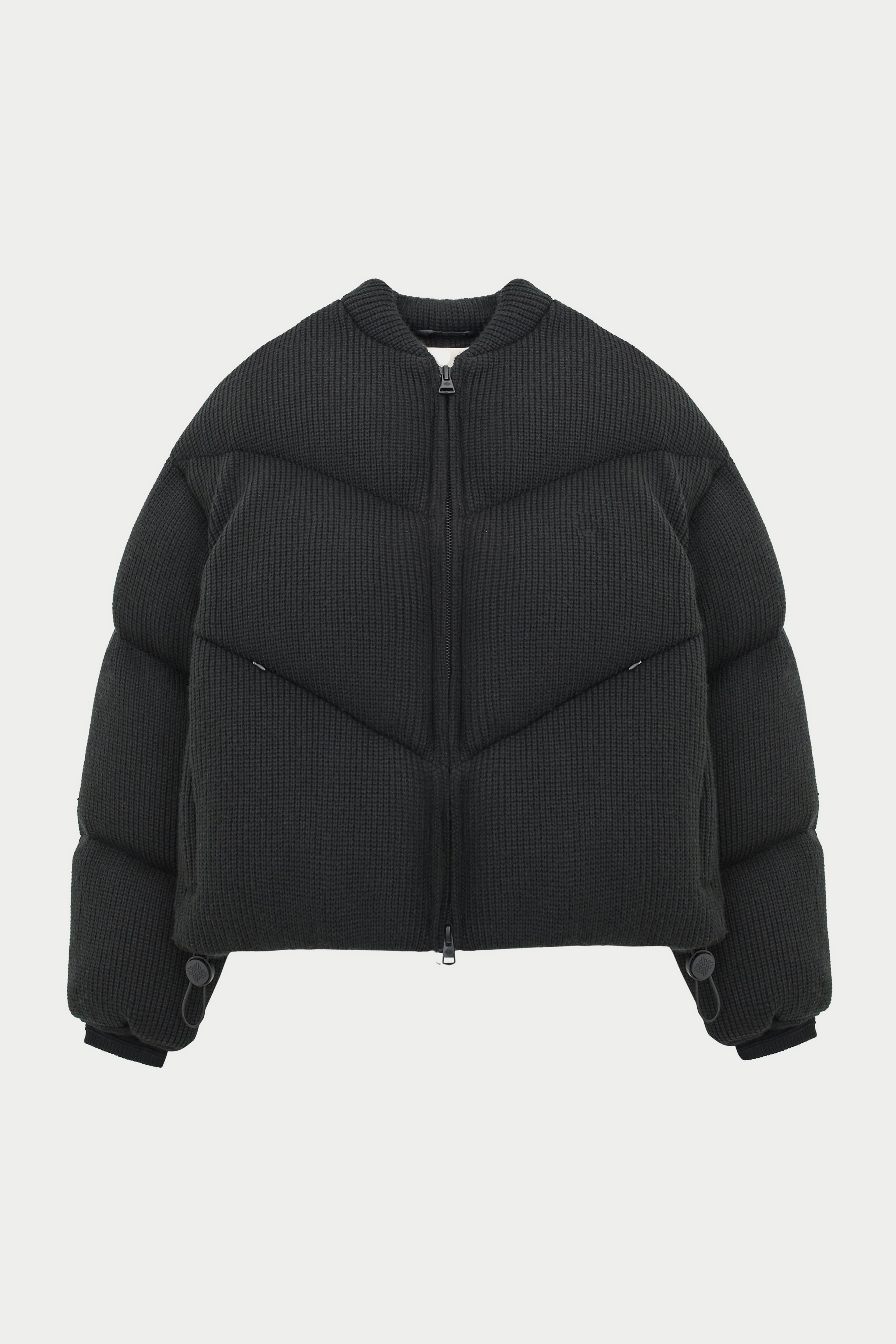 Knitted Chevron Panelled Puffer Coat - Black