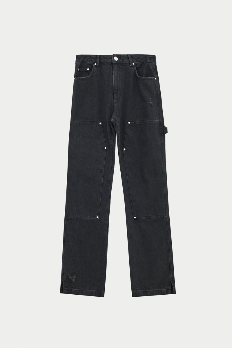 DENIM RIVET DETAIL CARPENTER JEANS - BLACK WASH – The Couture Club