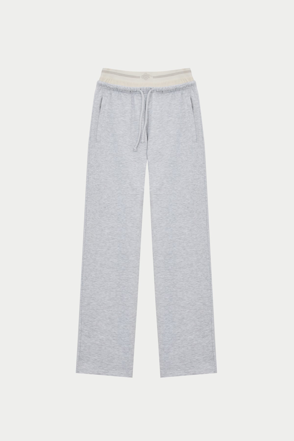 Double Waistband Wide Leg Joggers - Grey Marl