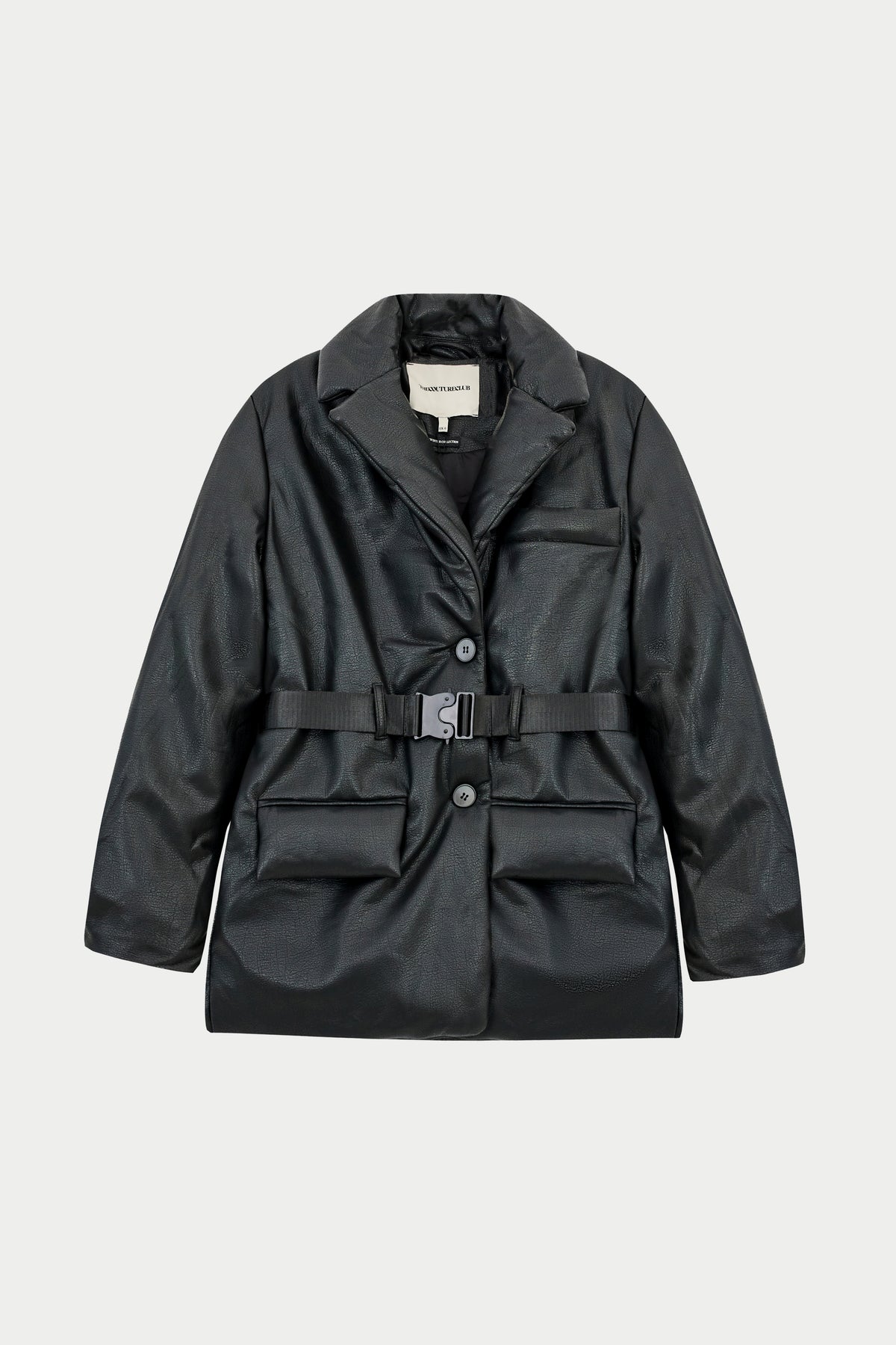 FAUX LEATHER PADDED BLAZER COAT