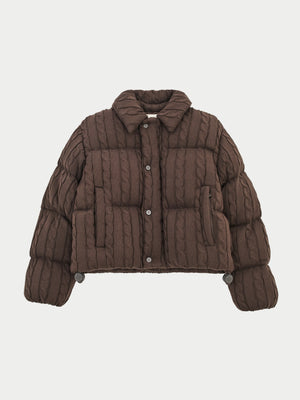 CABLE KNITTED PUFFER - BROWN