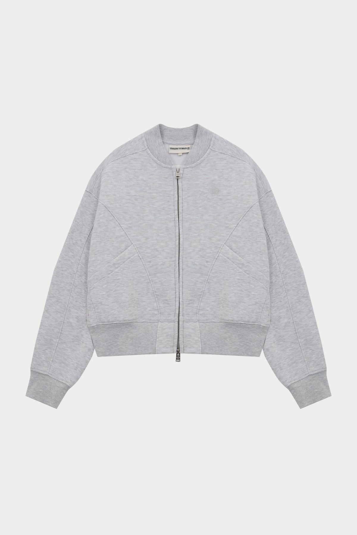 SEAM DETAIL OVERSIZED ZIP THROUGH BOMBER - GREY MARL