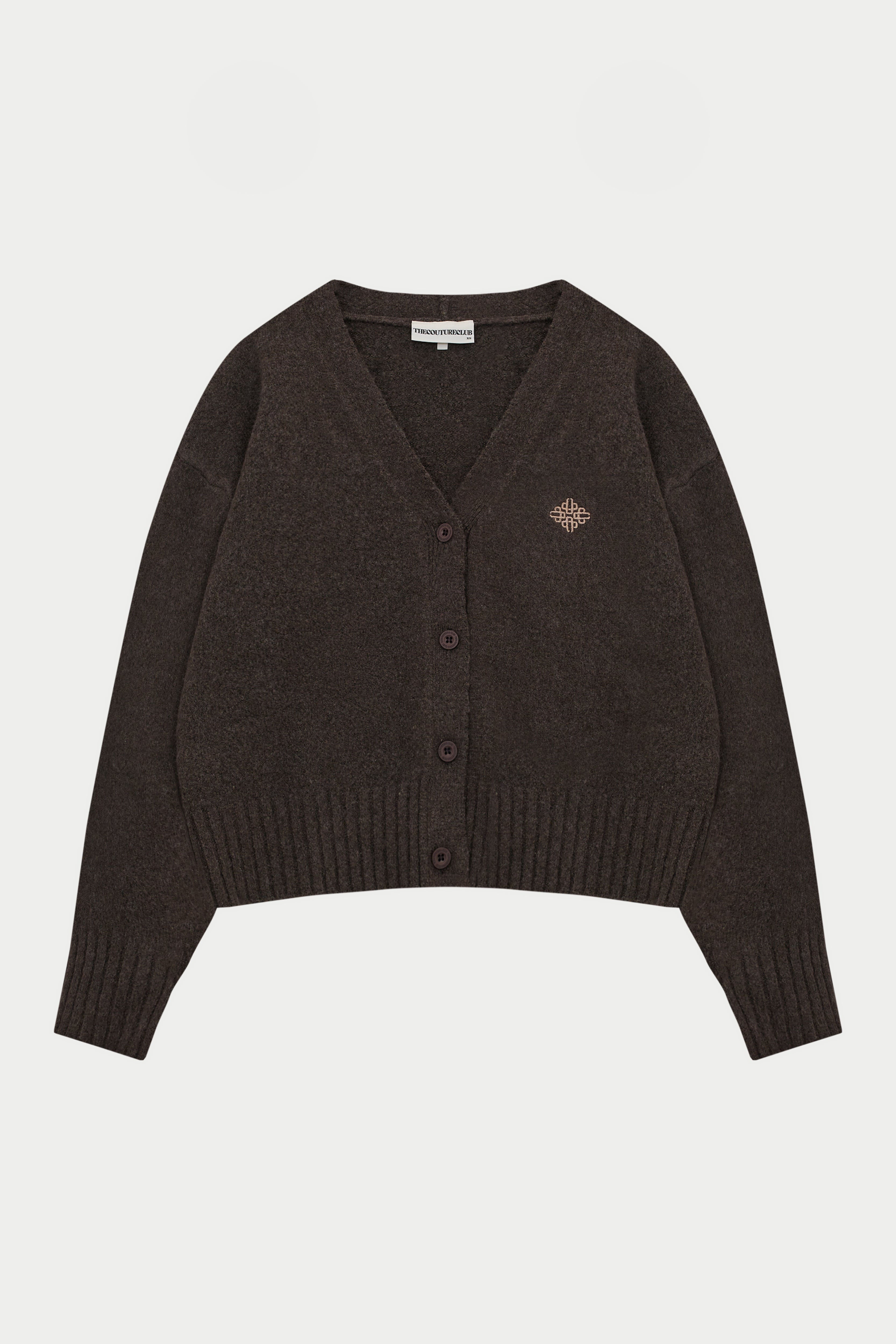 FLUFFY KNIT EMBLEM EMBROIDERED CARDIGAN - BROWN – The Couture Club