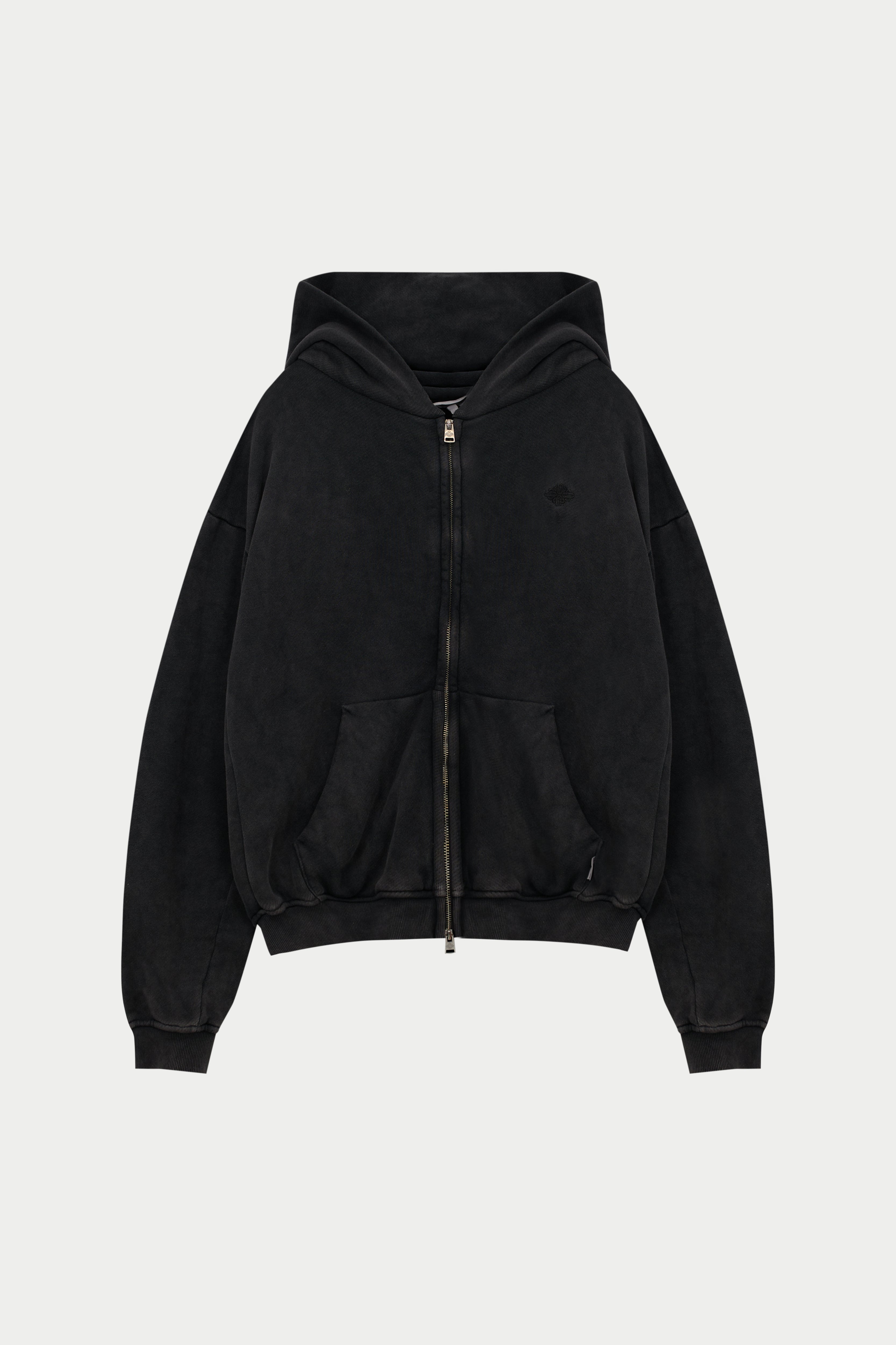 LAUNDERED CLASSICS ZIP THROUGH HOODIE - CHARCOAL