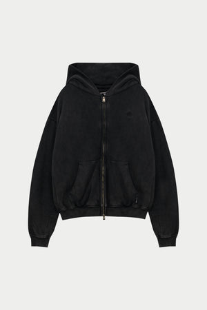 LAUNDERED CLASSICS ZIP THROUGH HOODIE - CHARCOAL