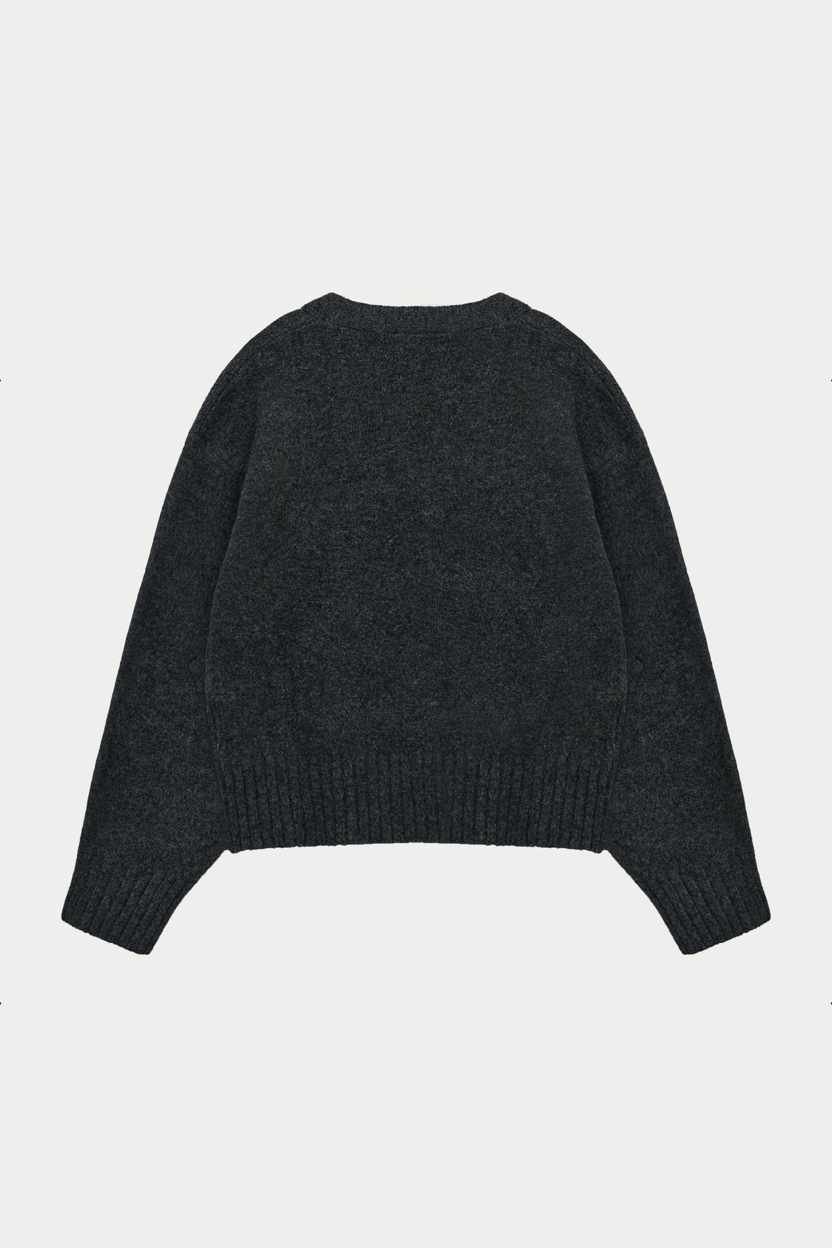 FLUFFY KNIT EMBLEM EMBROIDERED CARDIGAN - CHARCOAL