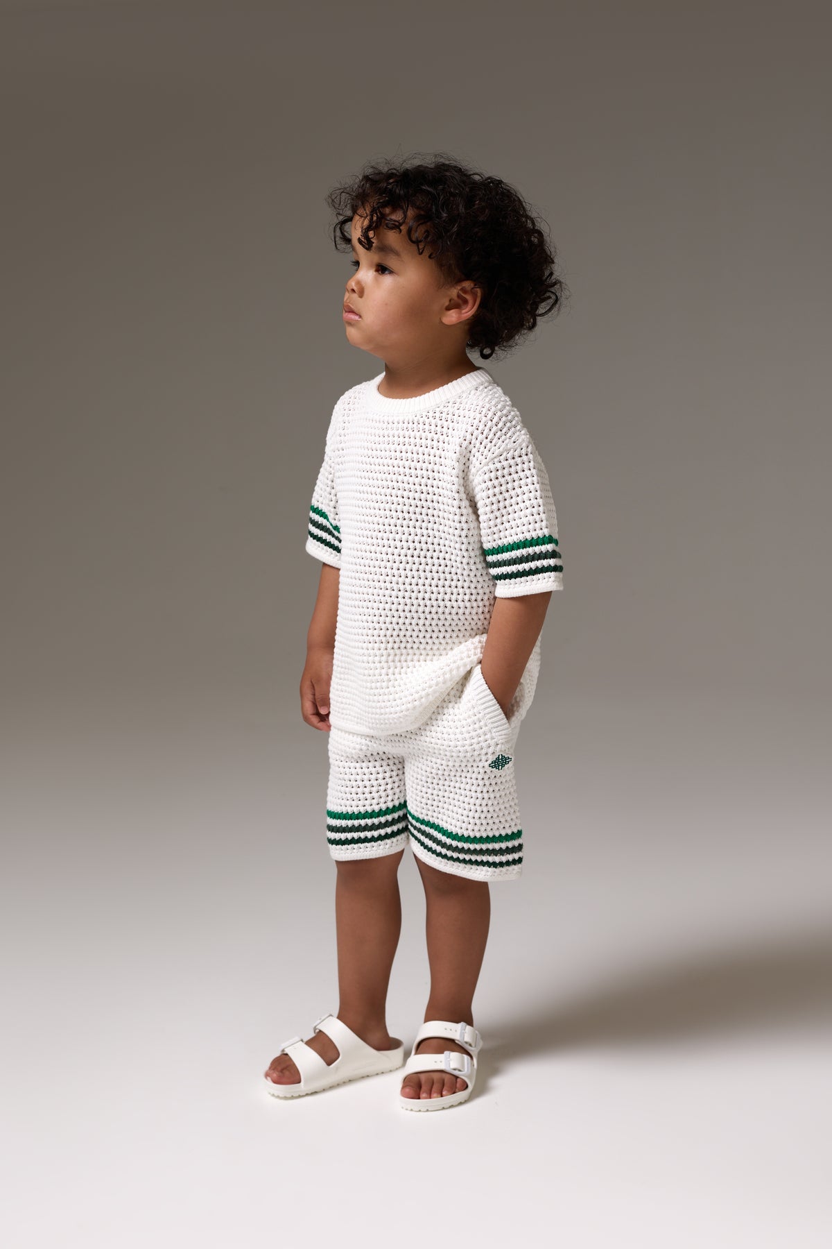 KIDS STRIPE CROCHET KNIT T-SHIRT - WHITE