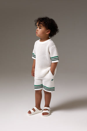 KIDS STRIPE CROCHET KNIT SHORTS - WHITE