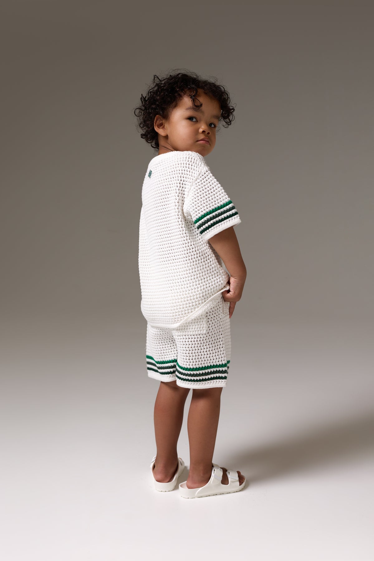 KIDS STRIPE CROCHET KNIT SHORTS - WHITE