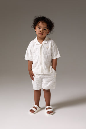 KIDS CHECKERBOARD KNITTED SHORT - OFF WHITE