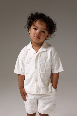 KIDS CHECKERBOARD KNITTED SHIRT - OFF WHITE