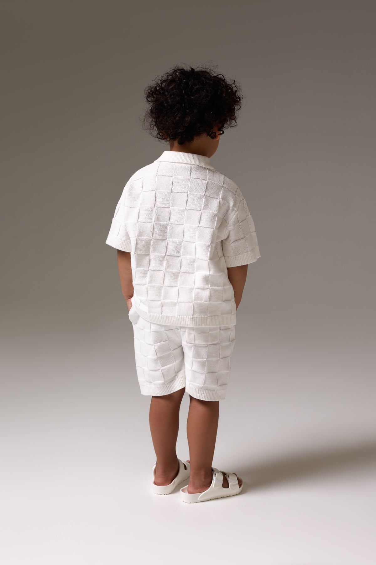 KIDS CHECKERBOARD KNITTED SHIRT - OFF WHITE