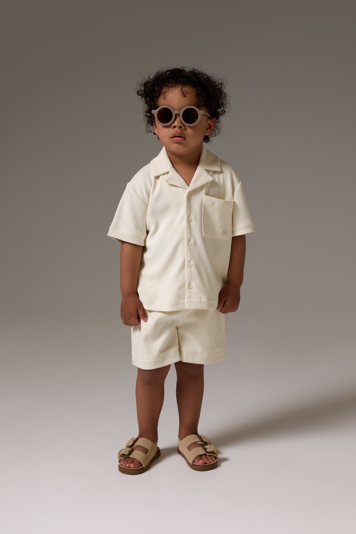 KIDS RIB BUTTON THROUGH SHIRT - STONE