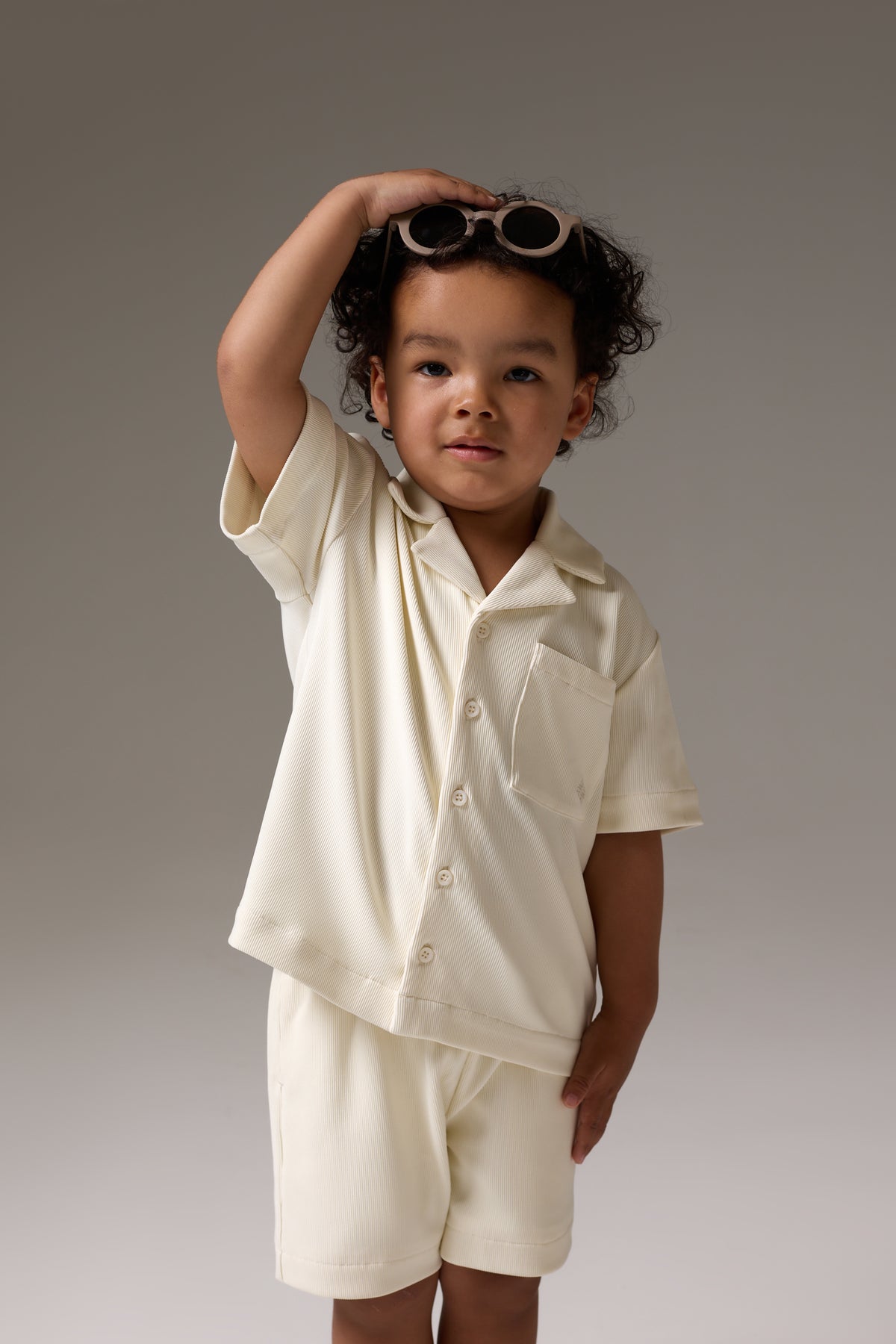 KIDS RIB BUTTON THROUGH SHIRT - STONE