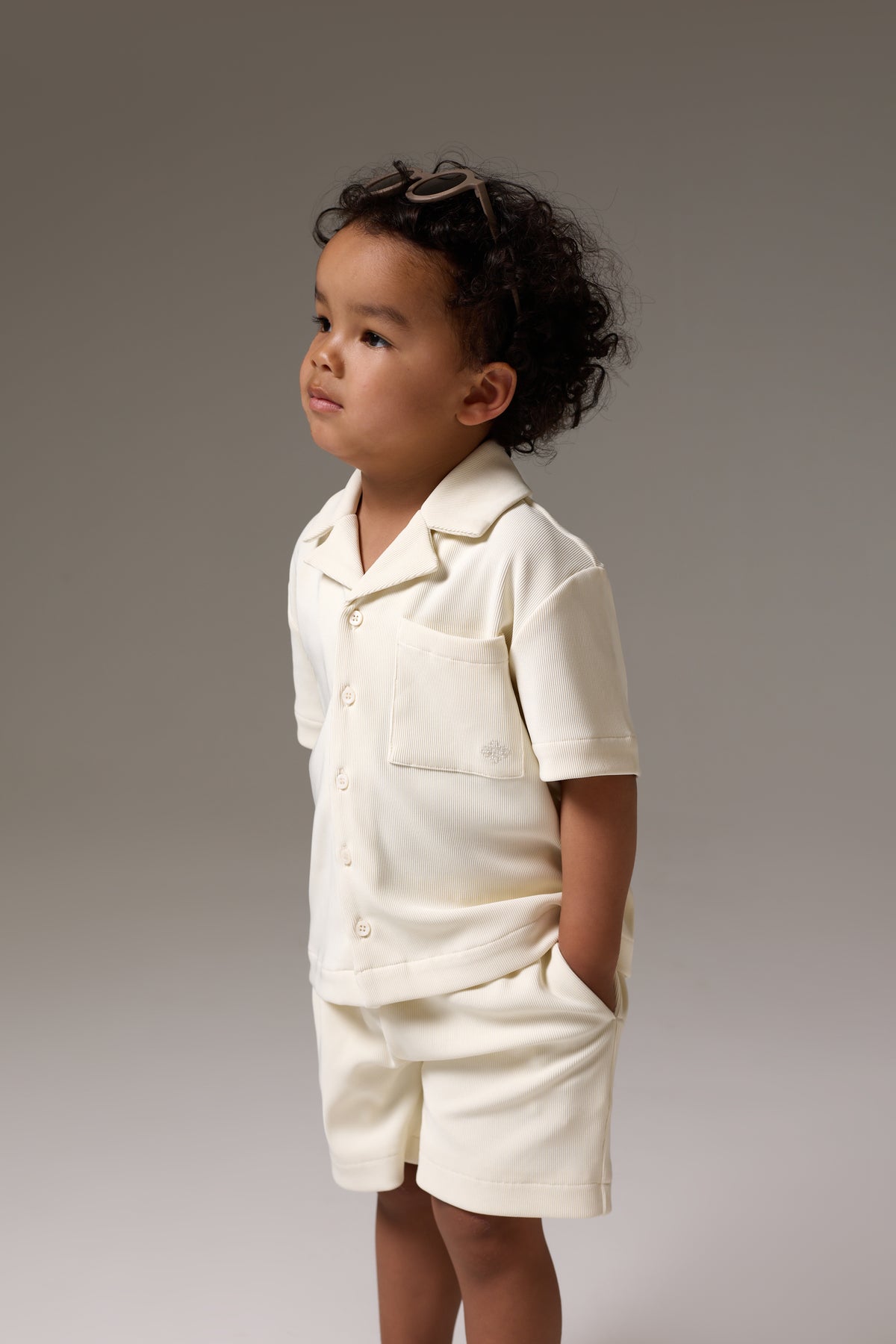KIDS RIB BUTTON THROUGH SHIRT - STONE