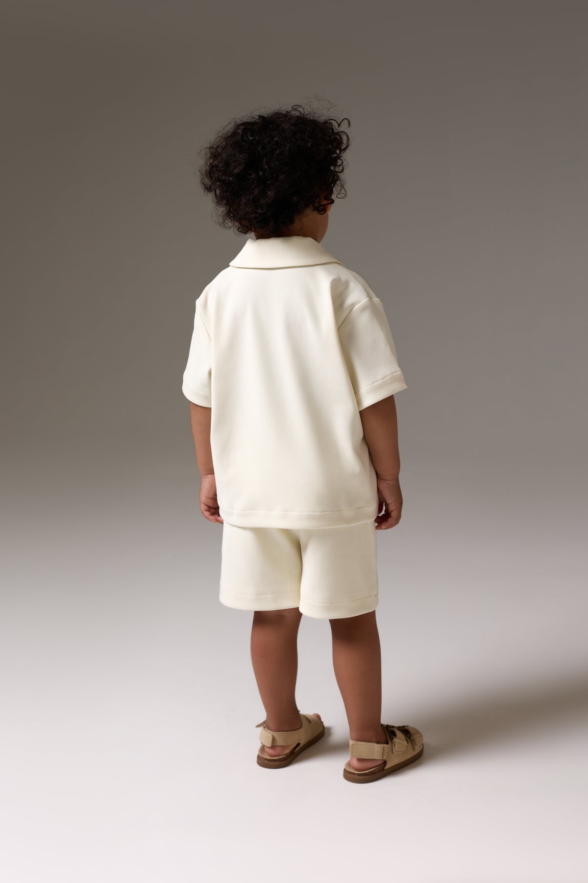 KIDS RIB BUTTON THROUGH SHIRT - STONE