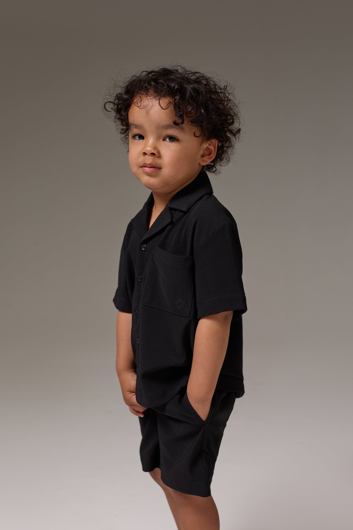 KIDS RIB BUTTON THROUGH SHIRT - BLACK