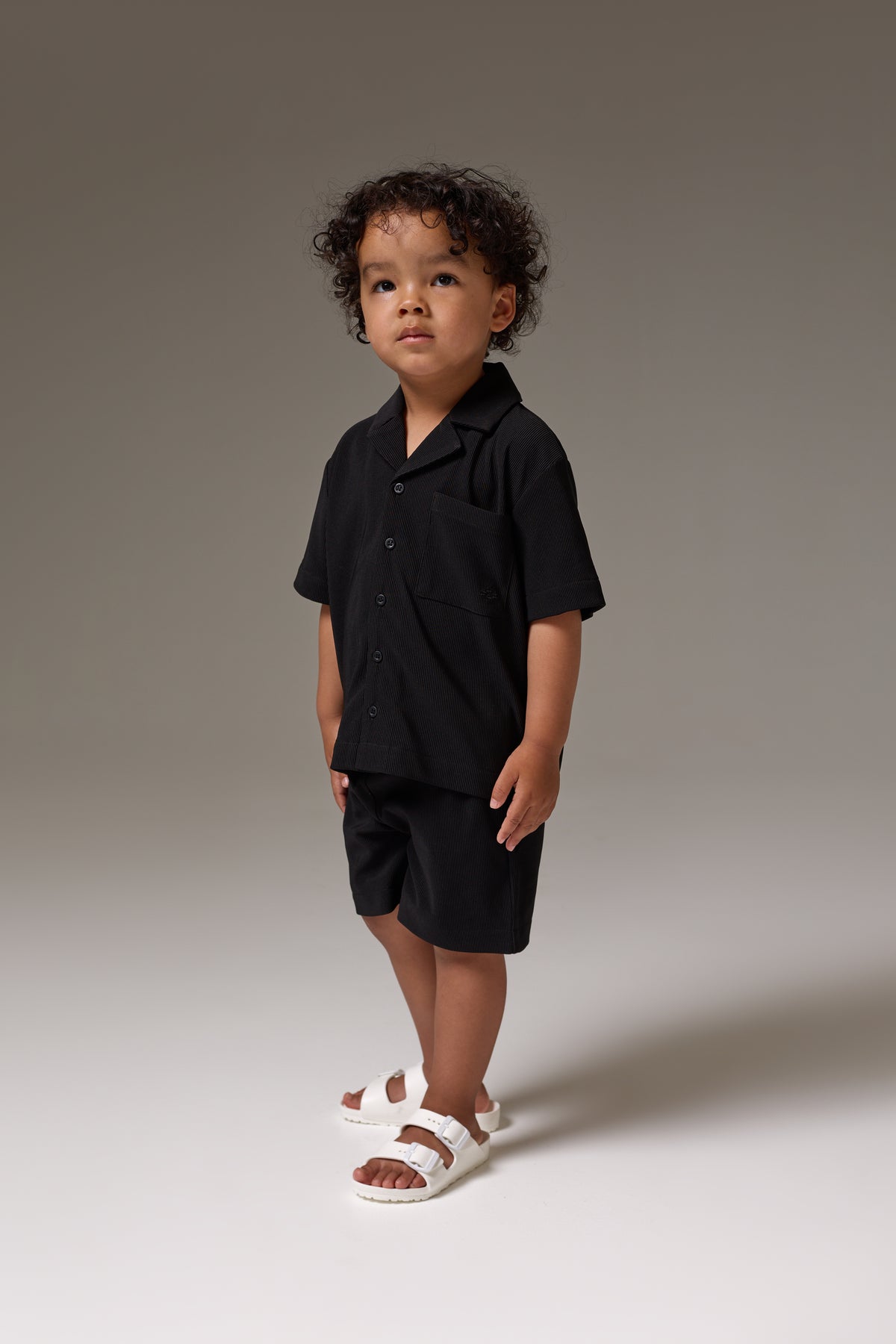 KIDS RIB BUTTON THROUGH SHIRT - BLACK